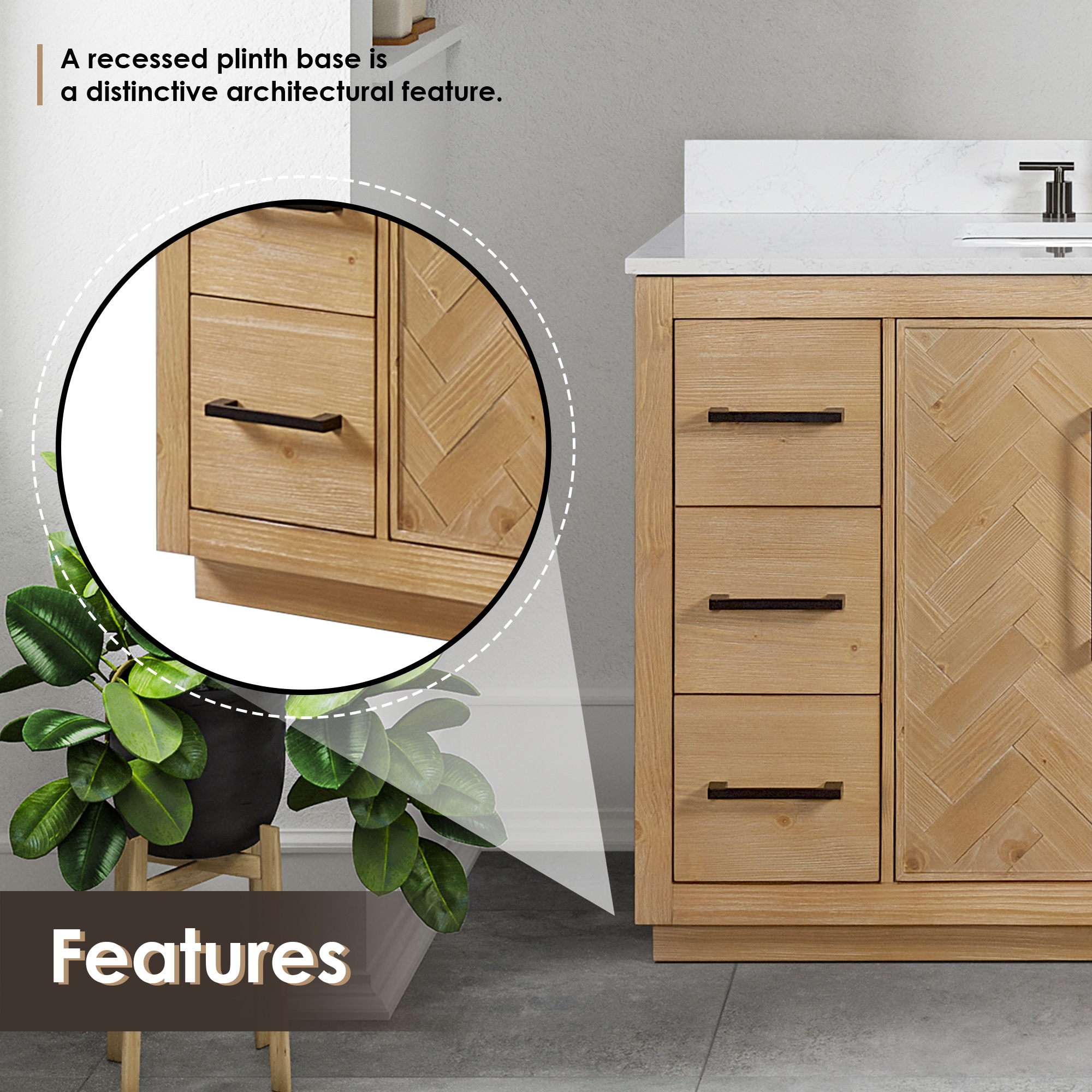 Jareth 48'' Natural Wood Single Bathroom Vanity with White Stone Top