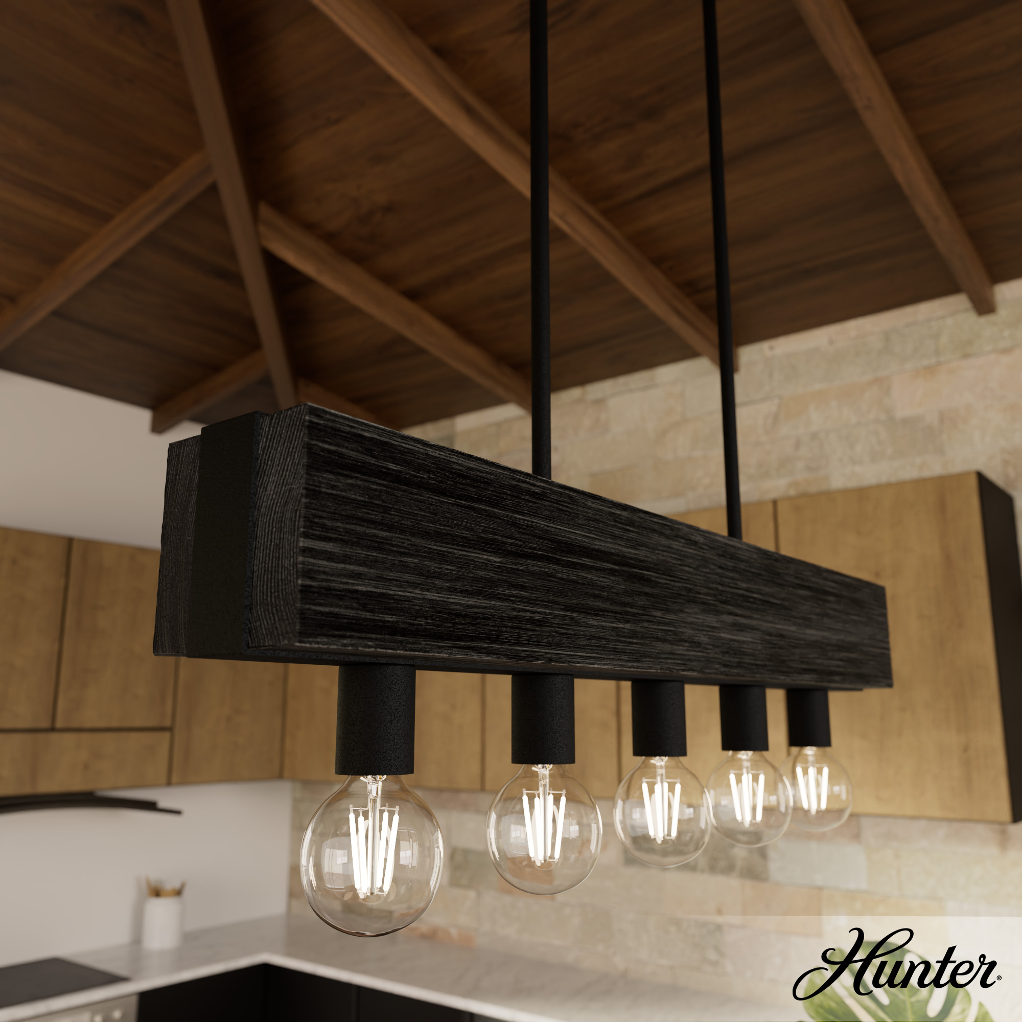 Hunter Donelson 5-Light Satin Black RusticBare Bulb Chandelier