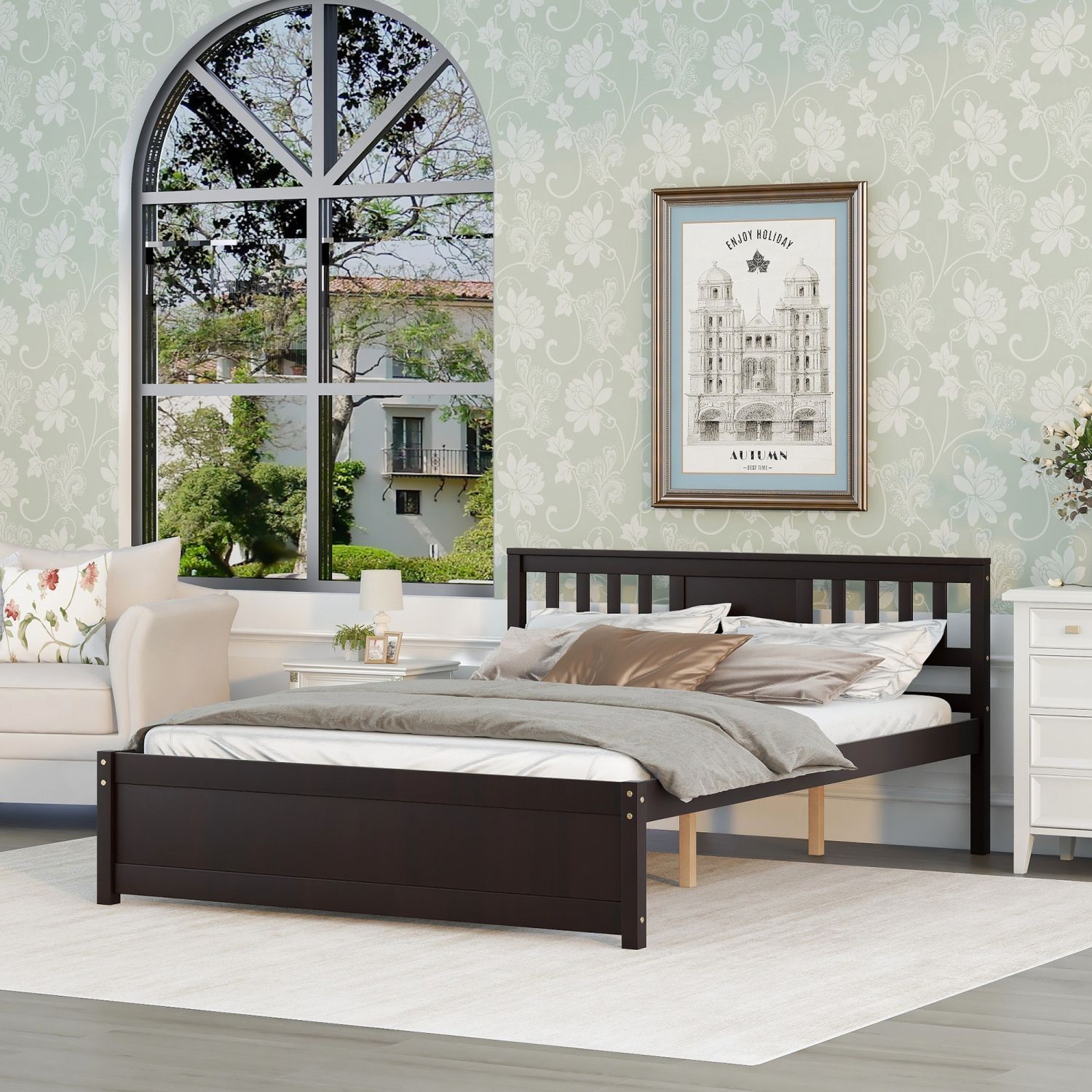 JASMODER W69746185 Espresso Queen Composite Platform Bed