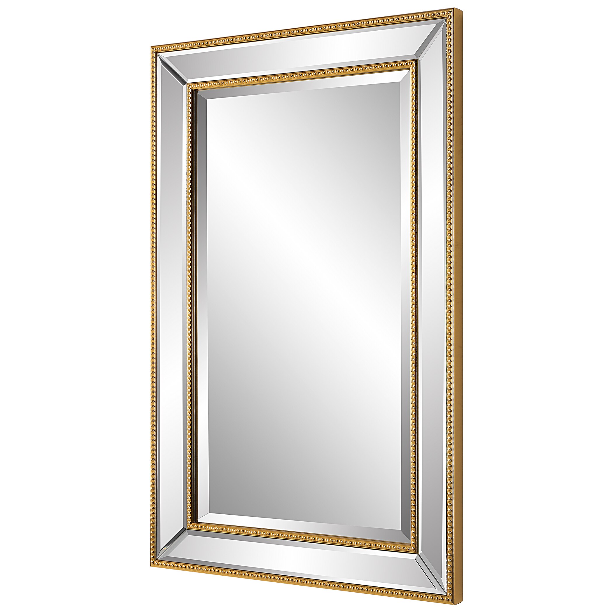Elegant Gold Beaded Silver Wood Framed Vanity Mirror