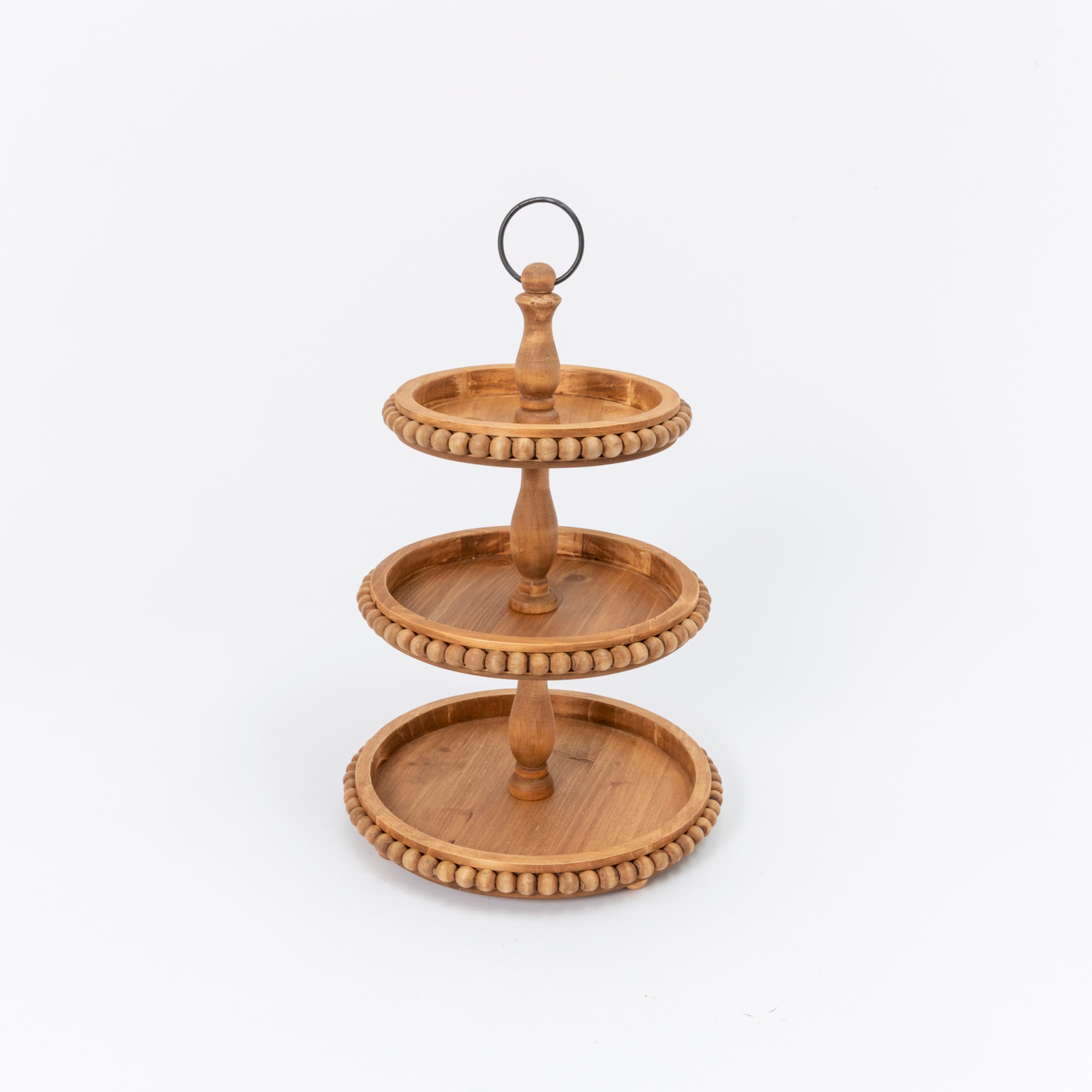 GIL 2627860EC 20.25 in H Wood 3 Tier Serving Tray with Bead Accent