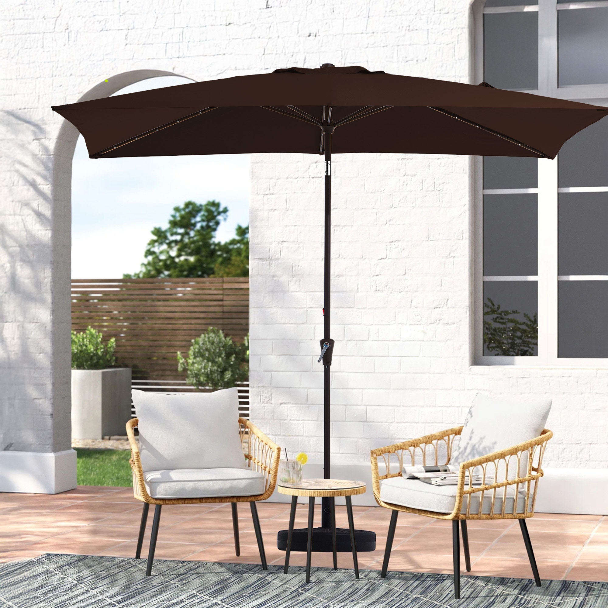 JEAREY 6.5ZZS-BR 6.5-ft Iron Brown Push-button Tilt Market Patio Umbrella with Lights