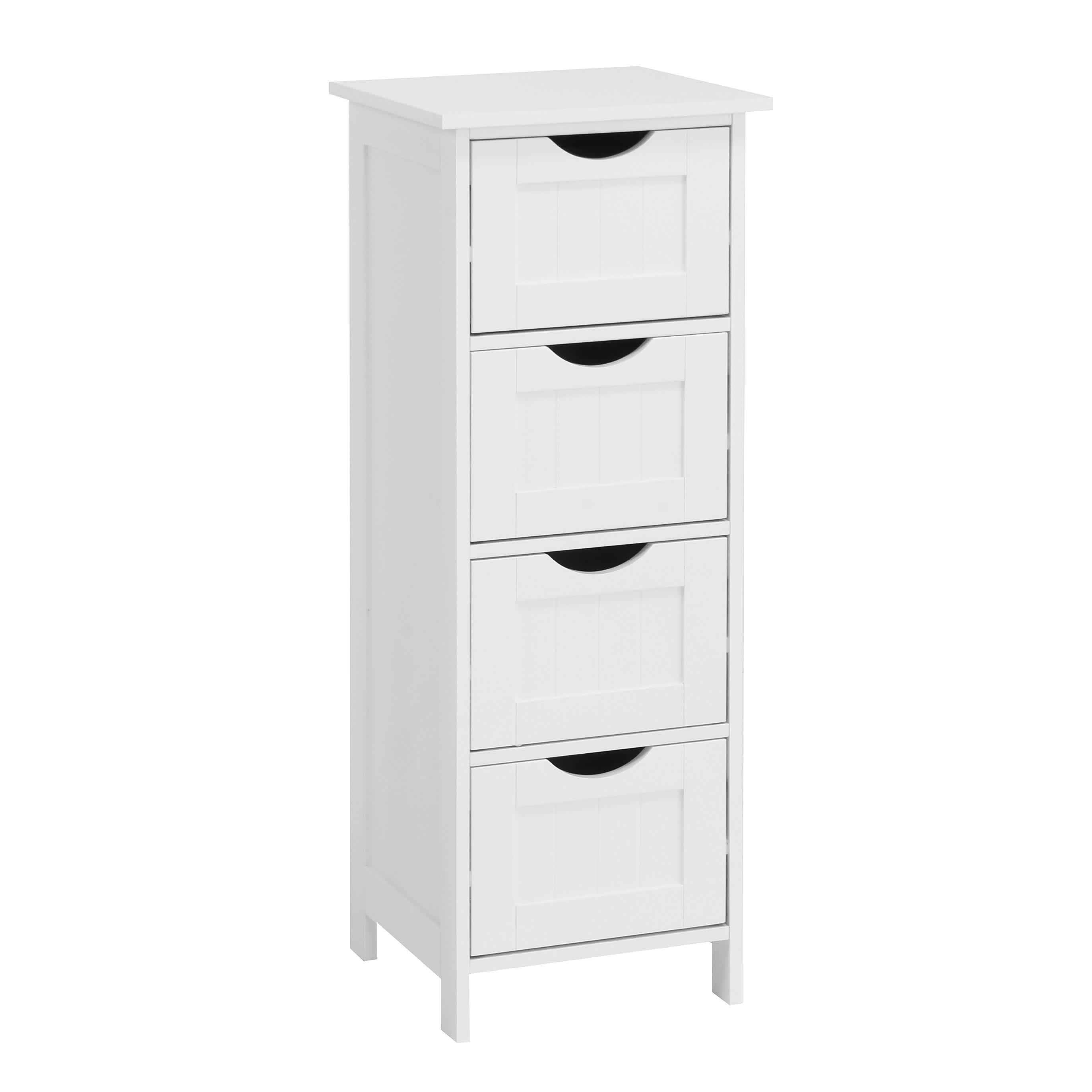 Vynxaria  12in W x 12in D x 32in H White MDF Freestanding Linen Cabinet with 2 Deep Drawers Overlaid Faces Square Top in White Finish