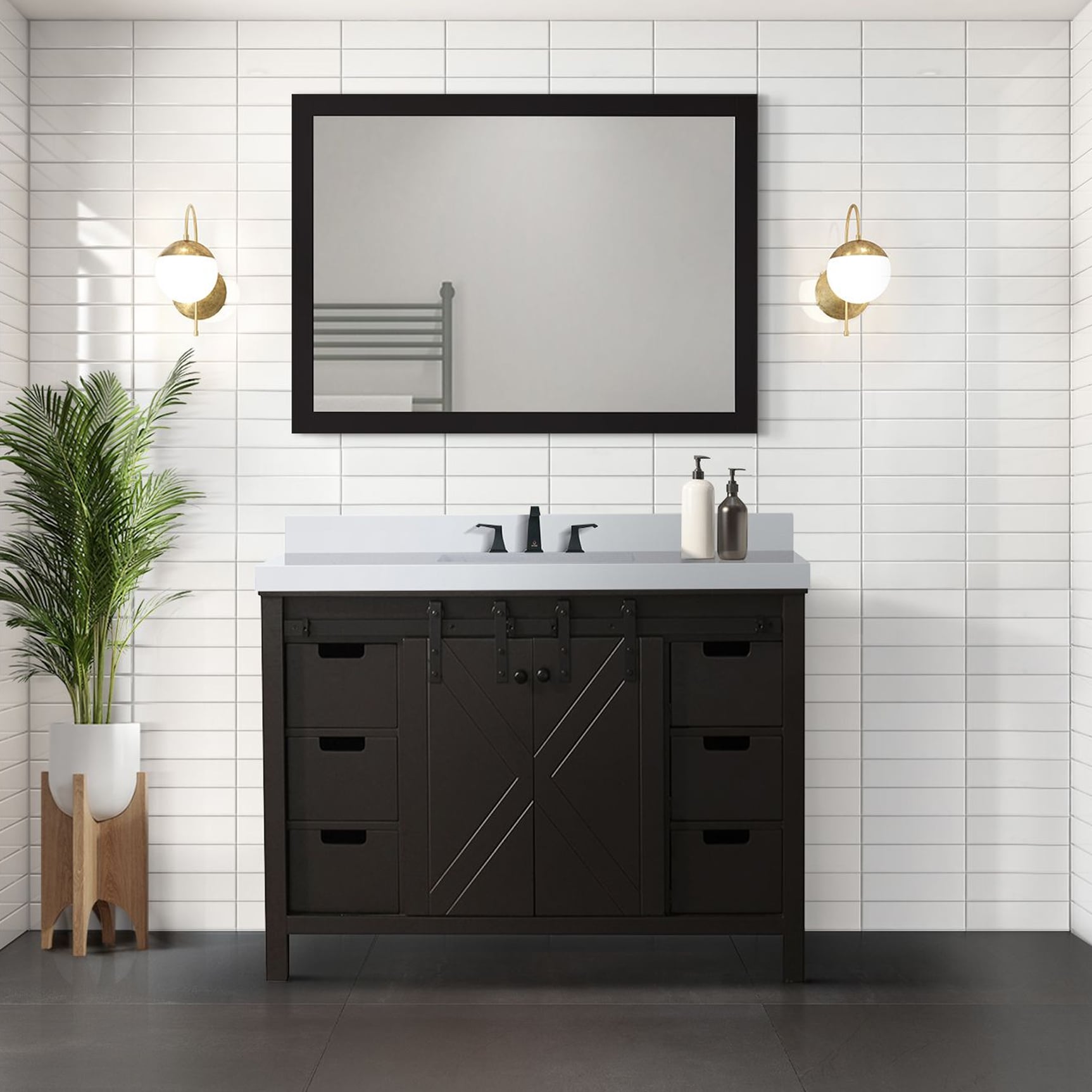 Lexora LVM48SC310 Marsyas 48-in Brown Undermount Single Sink Bathroom Vanity with White Cultured Marble Top (Mirror Included)