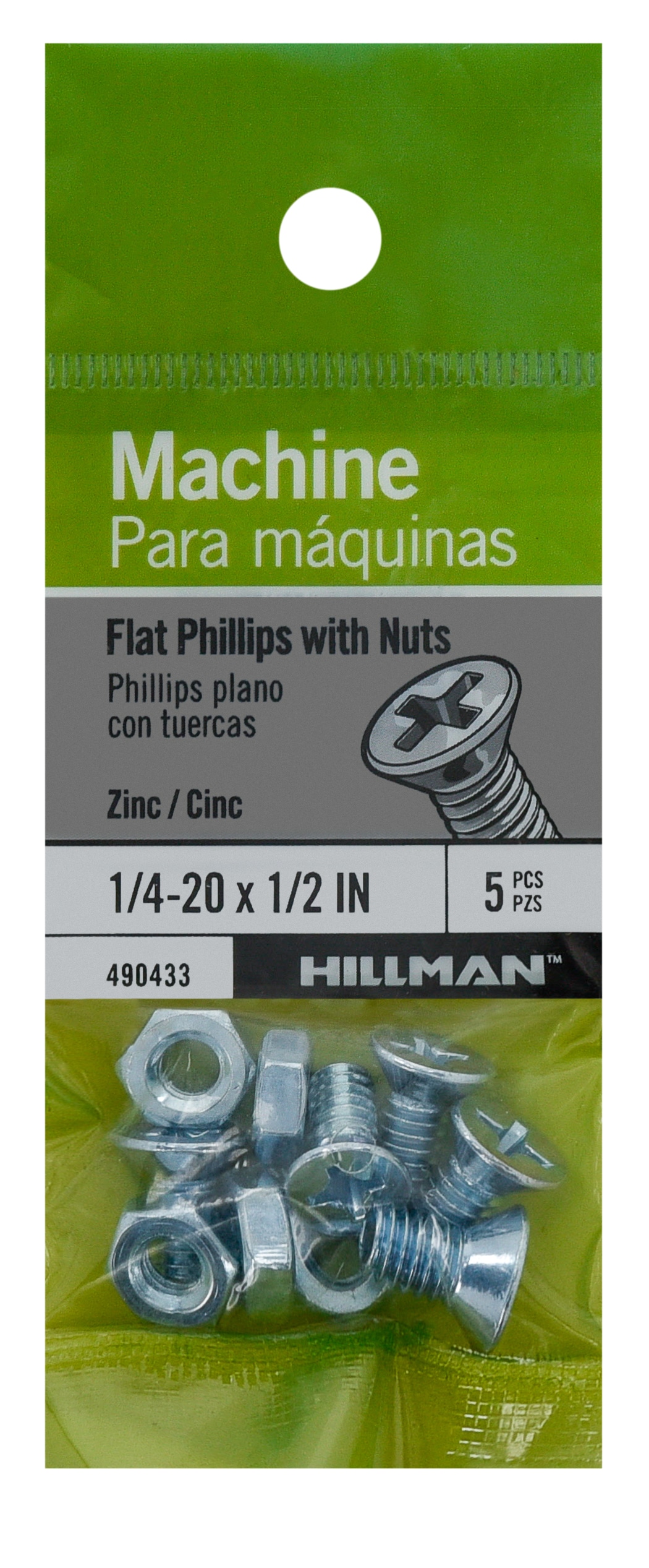 Hillman 490433 1/4-in - 20 x 1/2-in Phillips -Drive Machine screws ( 5 -Count )