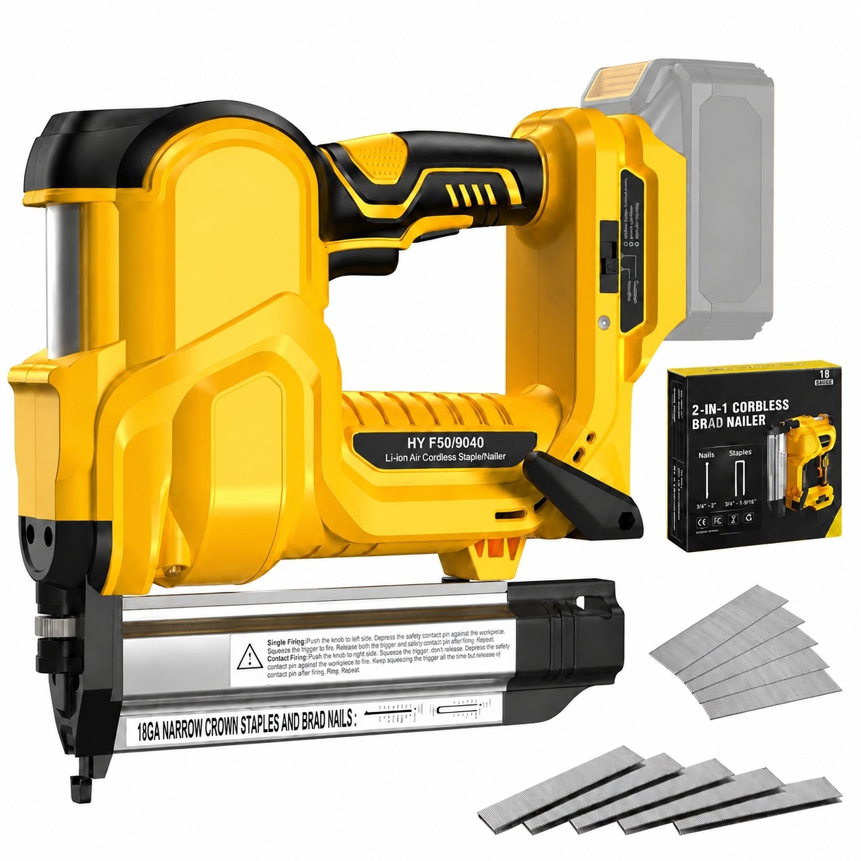 Mikiotto Cordless 2 in 1 Brad Nailer Staple Gun 18 Gauge Electric Nail Gun Brushless Motor Adjustable Depth 1000 pcs Nails Staples Ergonomic Grip #LMK0825K096
