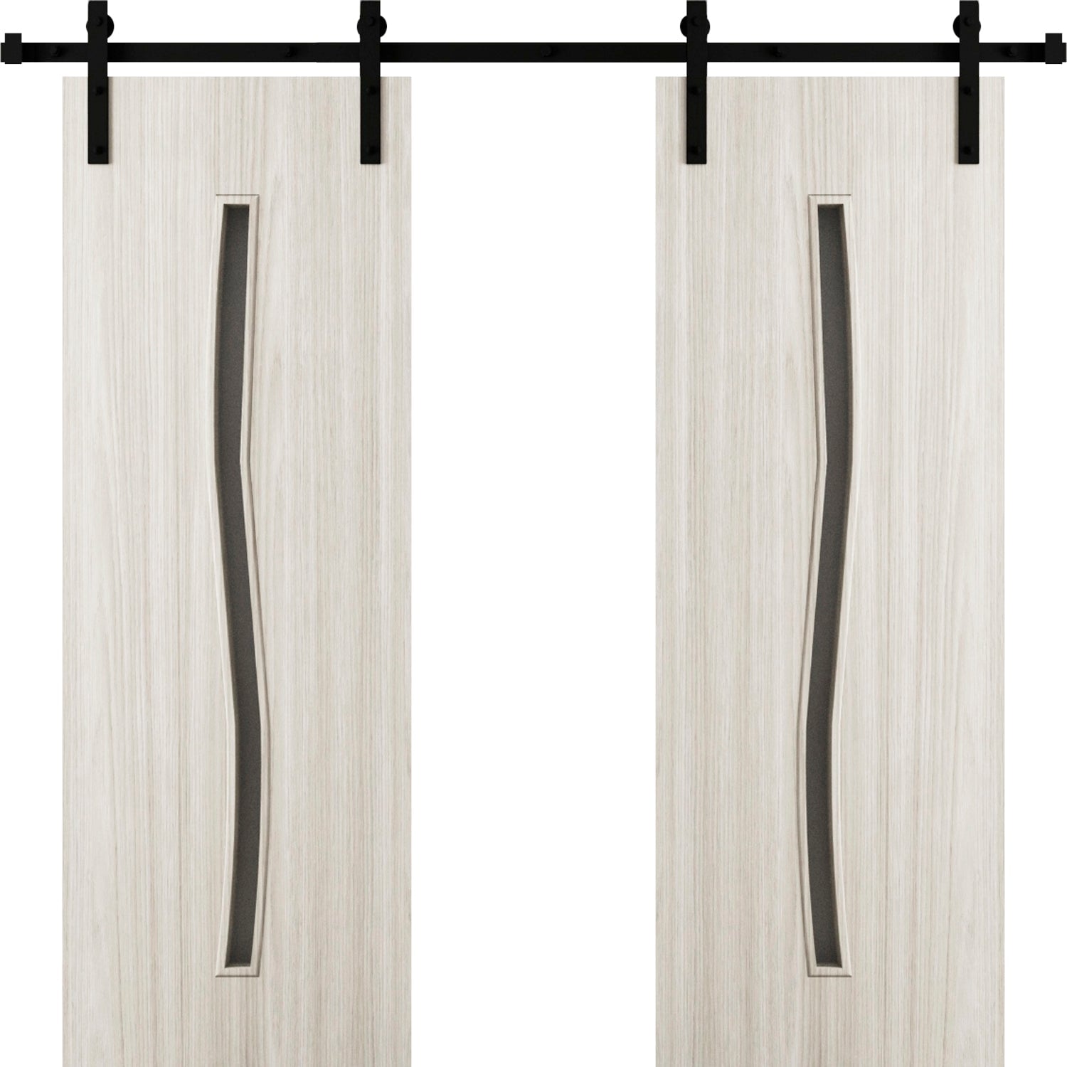 SARTODOORS Modern Double Barn Door 72 x 80 in - LUNO 2003 Oak - 13FT Rail Track Set - Solid Panel Interior Doors