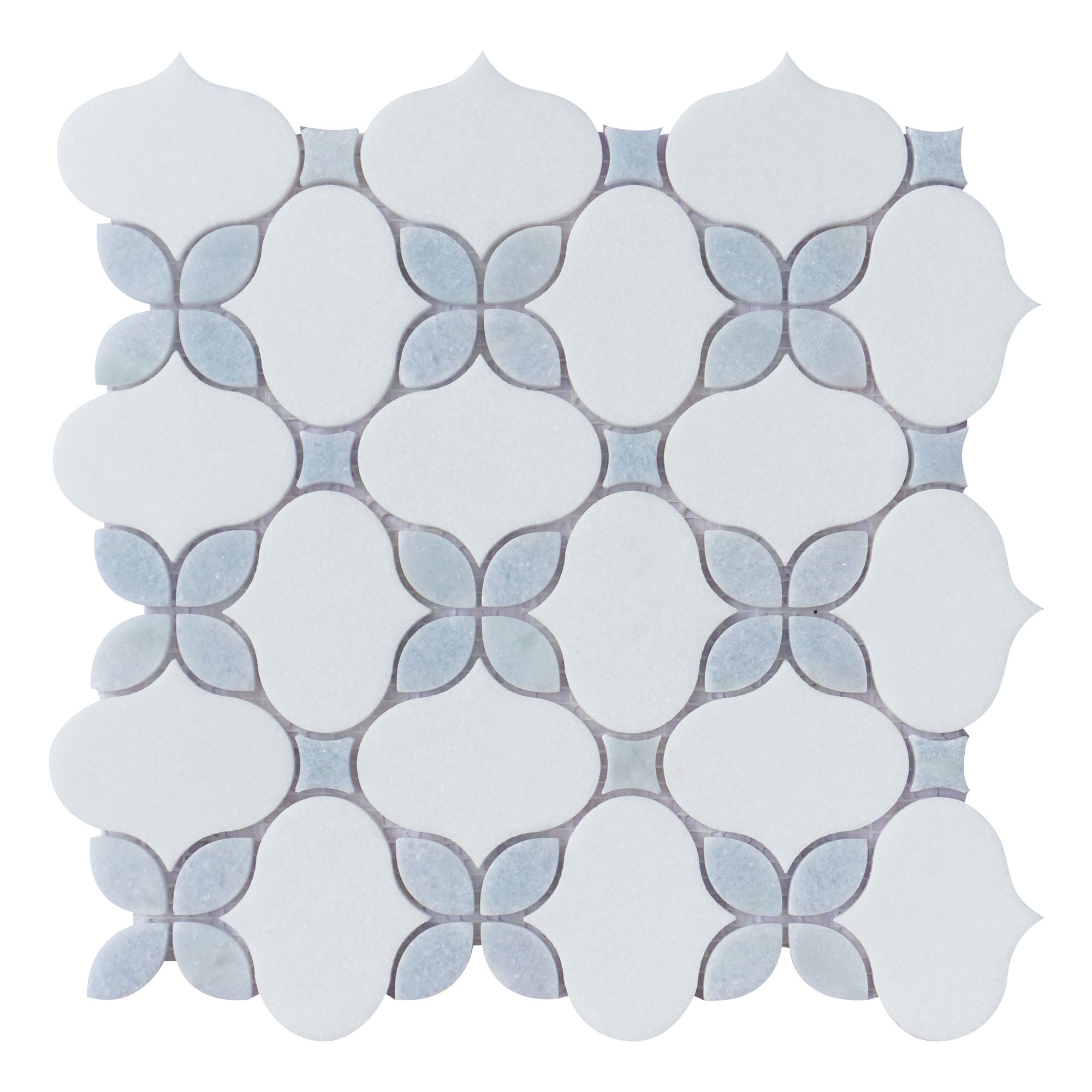 Essential Tile Clovia White and Blue 11.82-in x 11.82-in Polished Floral Marble Mosaic Wall and Floor Tile ( 9.7-sq ft Carton ) #LO-CLB-1
