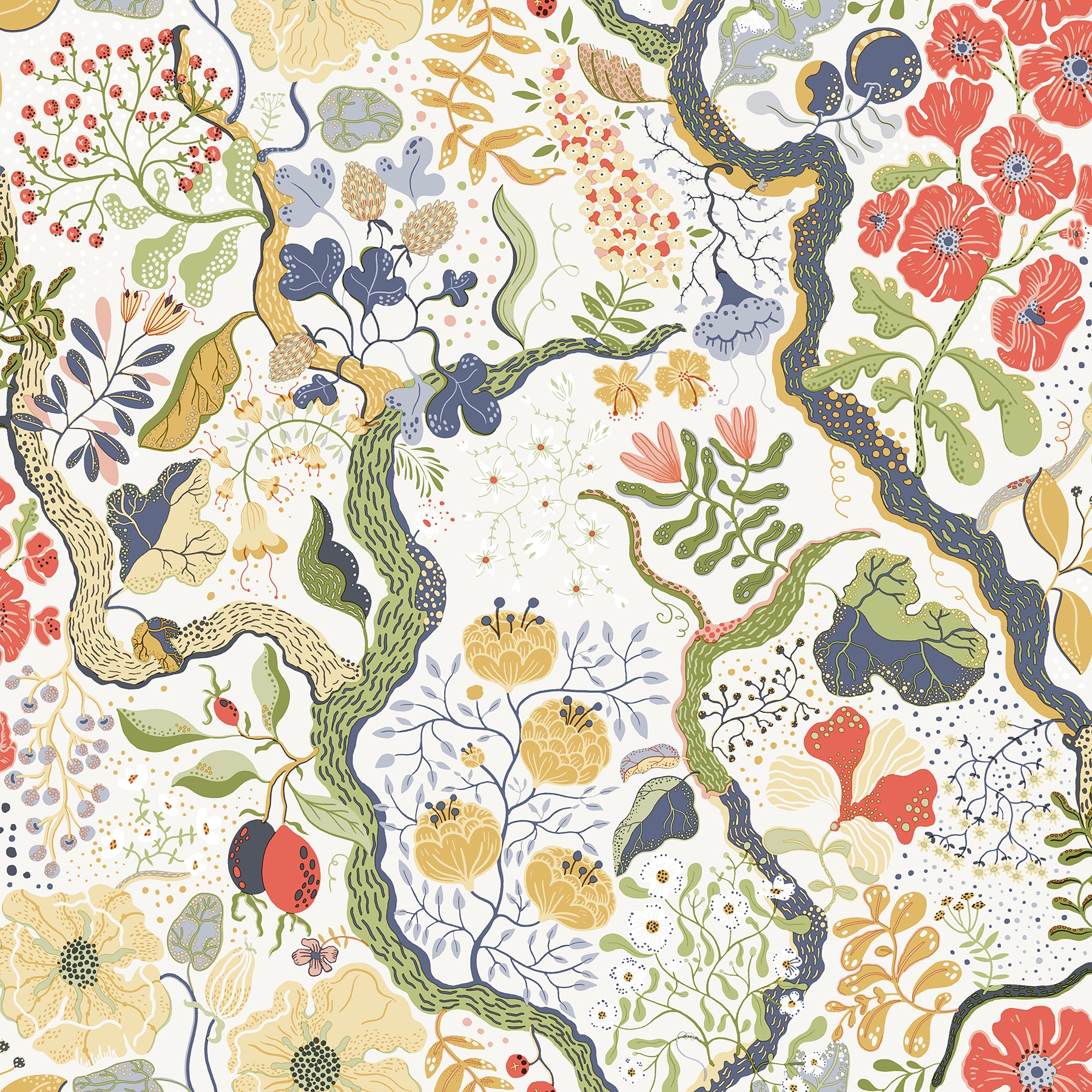 Ann Garden Floral Vines Non-Woven Wallpaper - White and Green