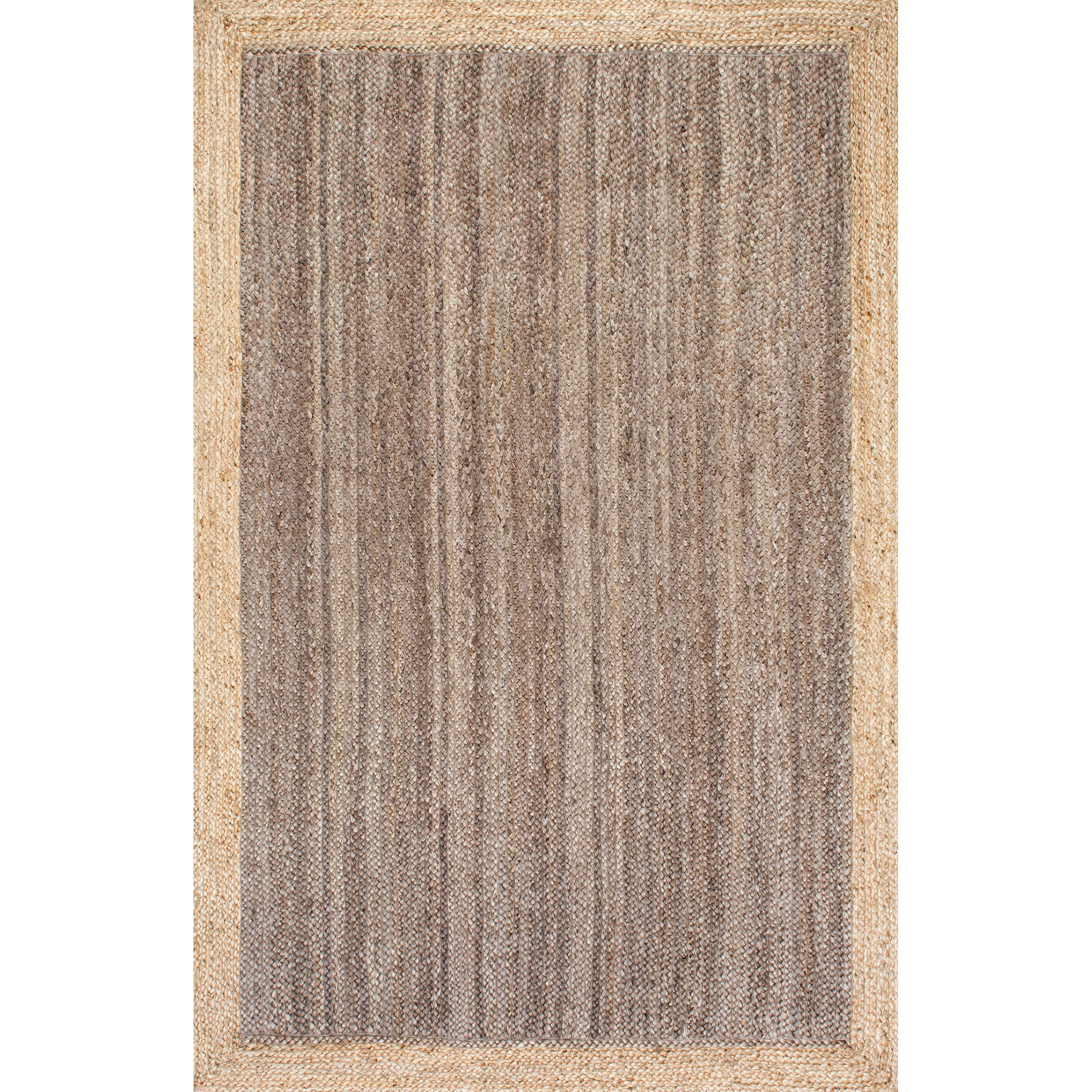 Handmade Braided Jute Rectangular Rug in Grey, Easy Care