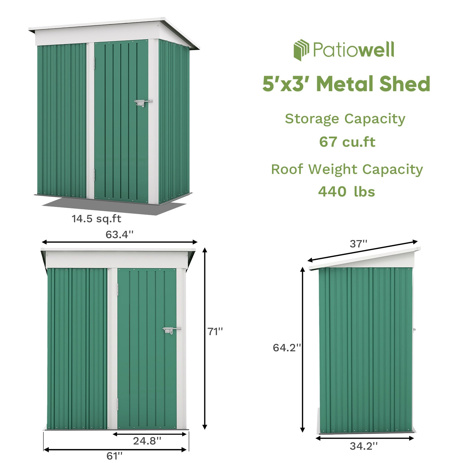 Patiowell 5-ft X 3-ft Galvanized Steel Storage Shed In The Metal 