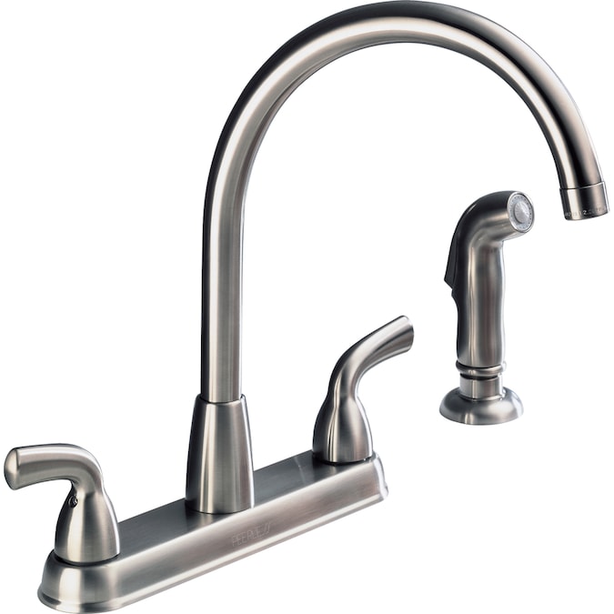 Peerless Stainless 2-Handle Deck-Mount High-Arc Handle Kitchen Faucet ...