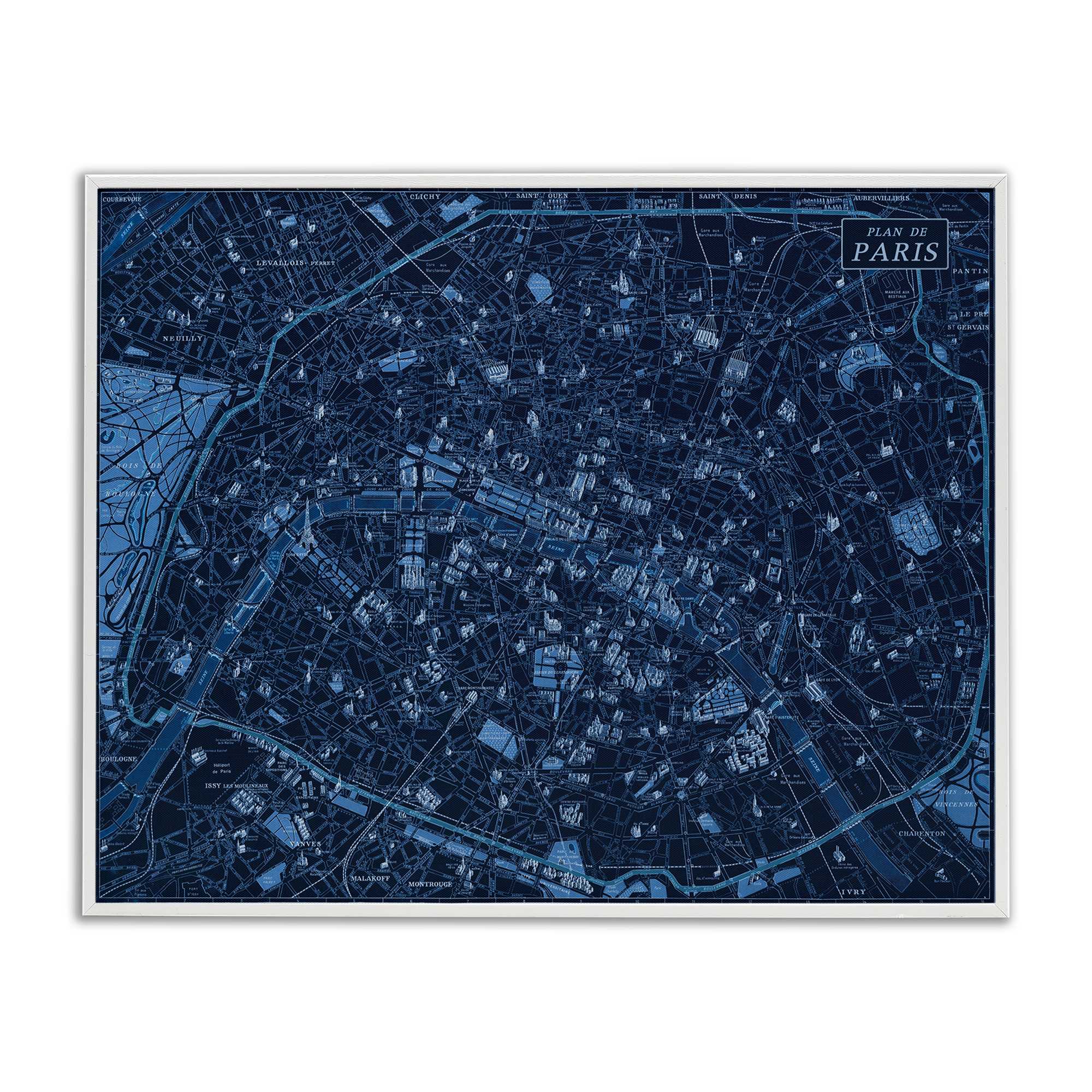 Stupell Industries BT-474-WFR-16X20 Blue Detailed Paris Map White Framed Giclee Art By Phillipa Katz 20 x 16