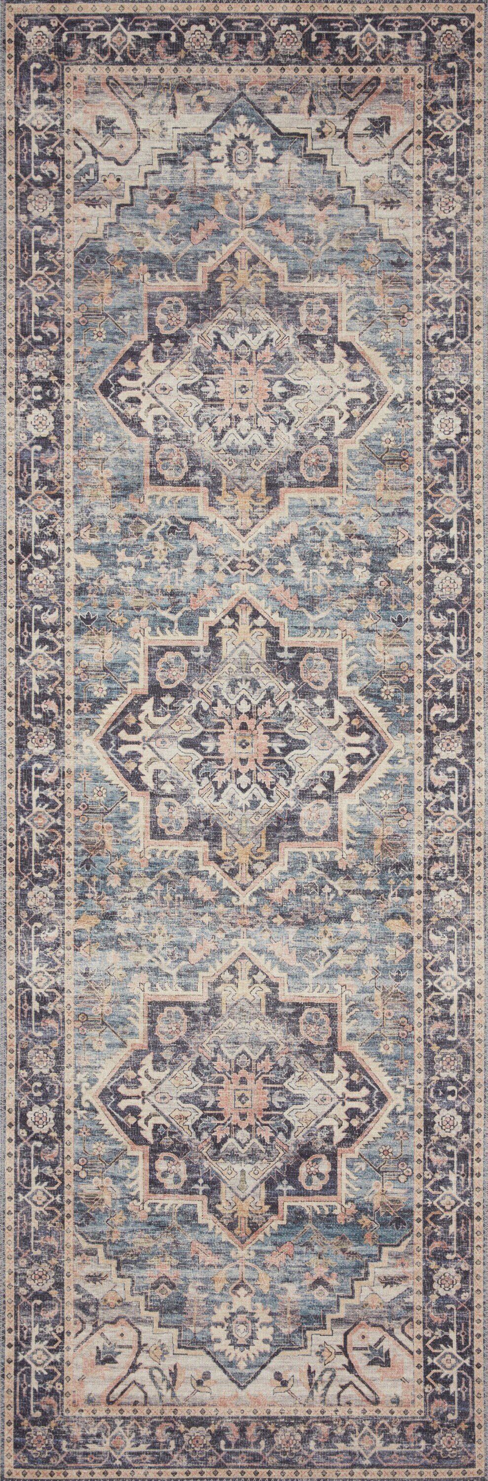 Loloi II HATHHTH-01NVML2676 Hathaway 3 x 8 (ft) Loomed Polyester Navy / Multi Rectangular Indoor Distressed/Overdyed Oriental Area rug