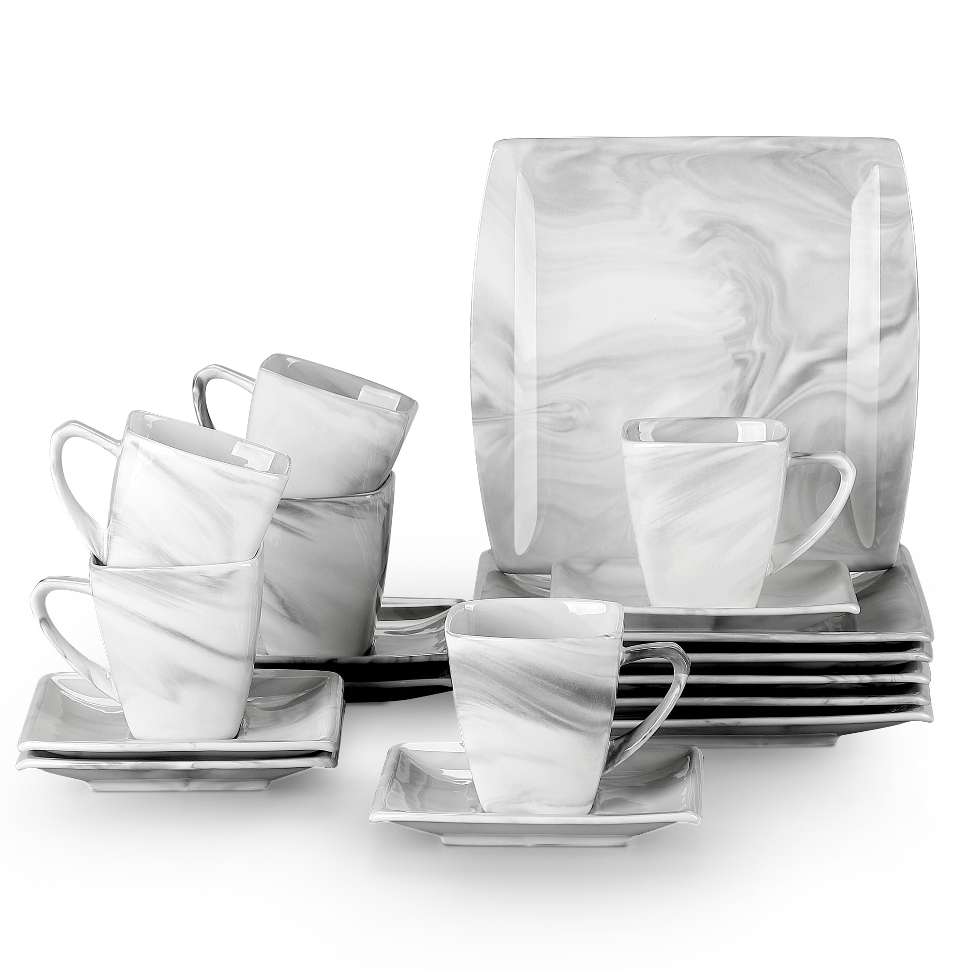 MALACASA Blance 32 Pieces Marble Grey Porcelain Dinnerware Set