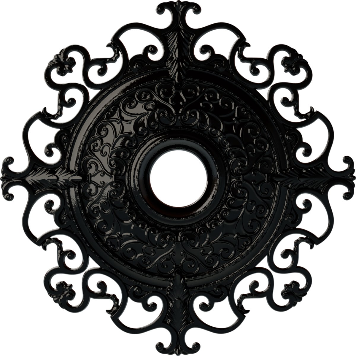 Ekena Millwork CM38OLBPS Orleans 38.375-in W x 38.375-in L Painted Black Pearl Polyurethane Whole Ceiling Medallion