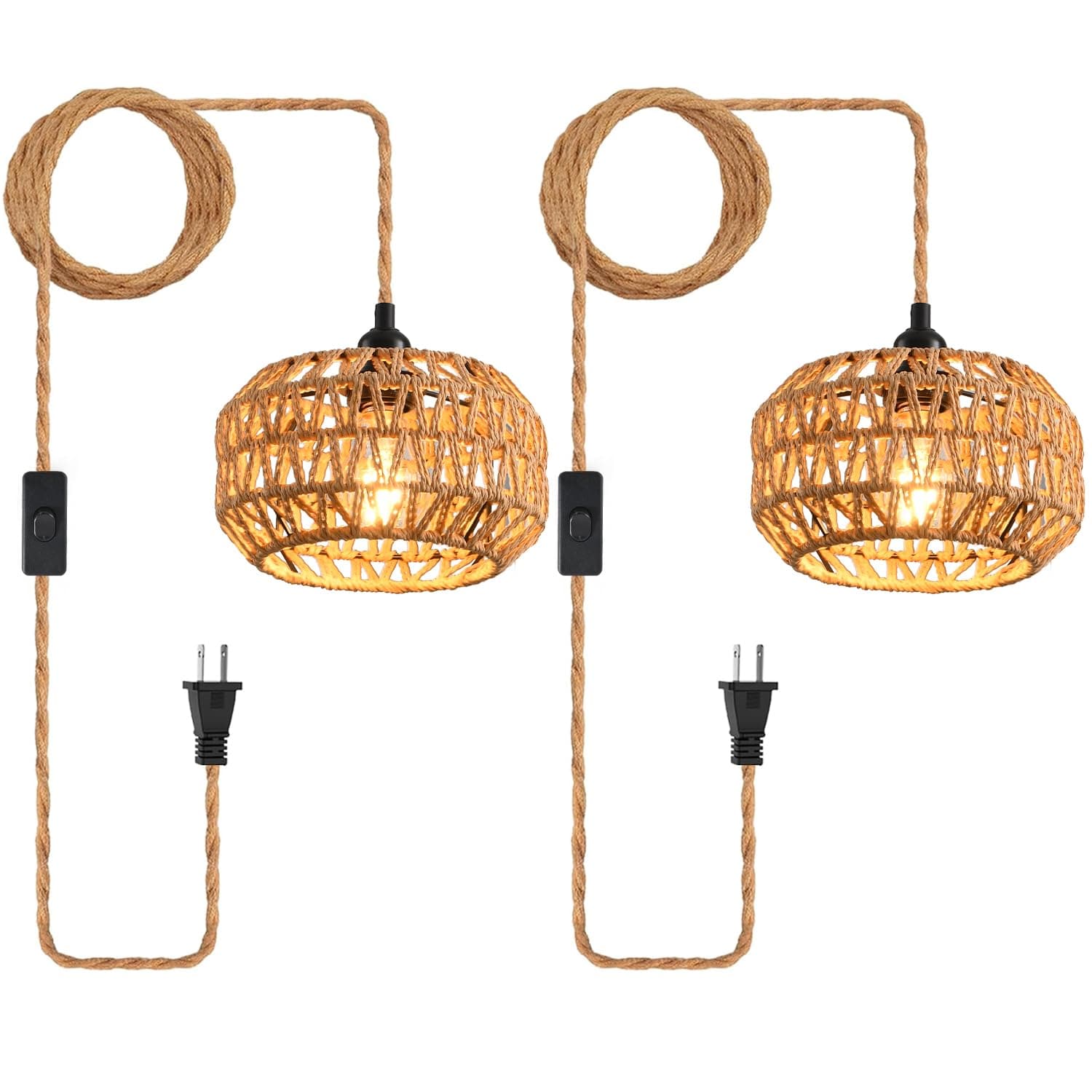 Anqtovp  Plug In Pendant Light Industrial Hanging Light with Plug In Cord Hemp Rope On Off Switch Vintage Hanging Lamps for Dining Room