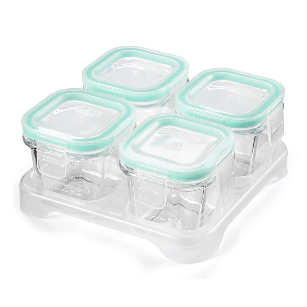 DHMHD 4 Pack Glass Baby Food Containers with Airtight Lids and Stackable Tray Mint Green 3 OZ Each durable home and garden accessory designed #LDH0817X249