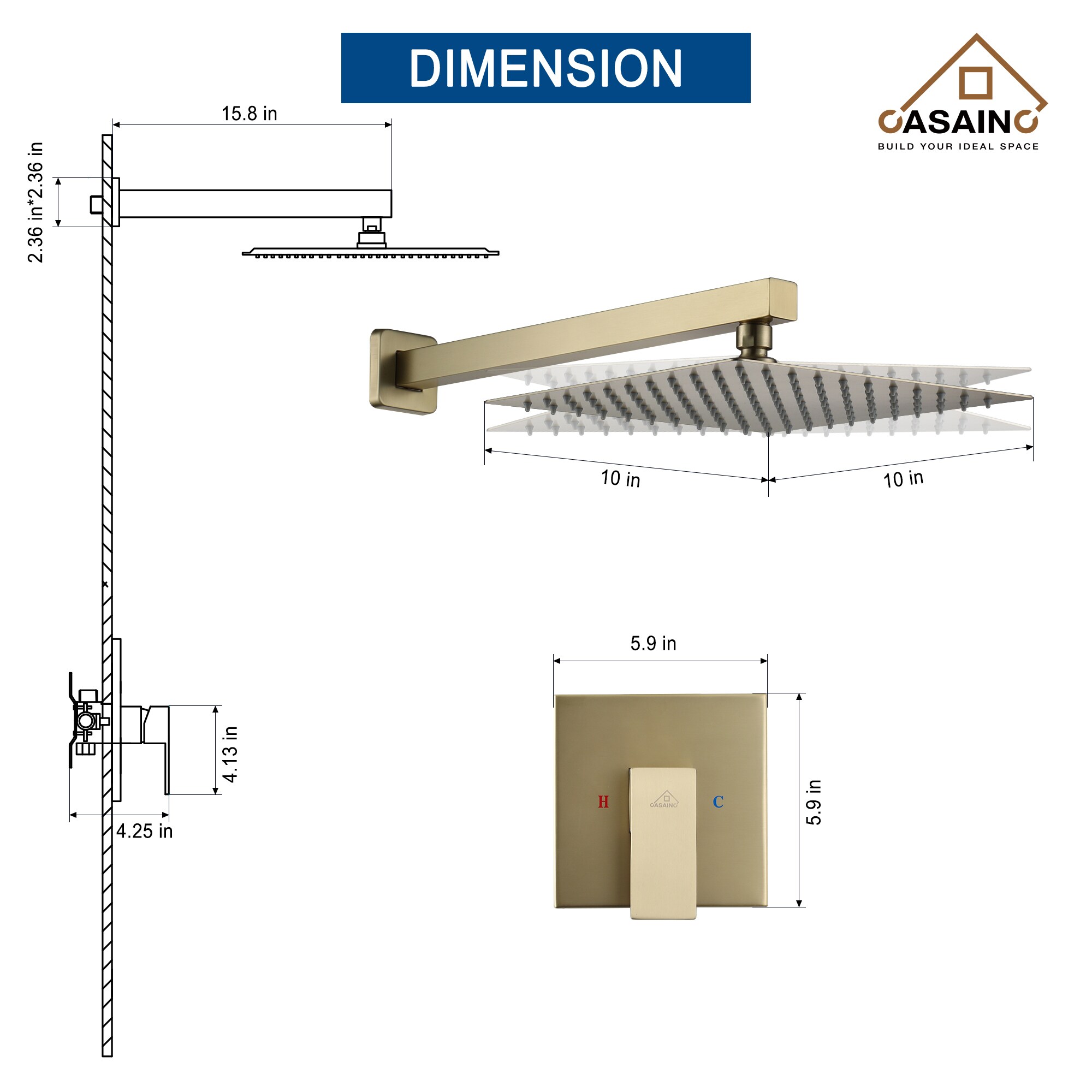 CASAINC OY-98A1001-BG Showerhead-Bar-Panels - View #2
