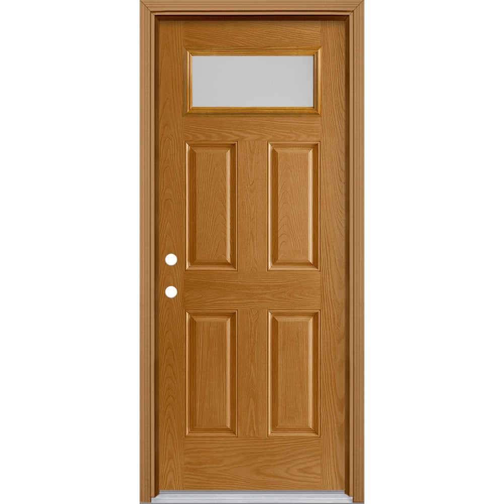 Masonite 629460 32-in x 80-in x 4-9/16-in Fiberglass 1/4 lite Right-hand inswing Oakcrest Stained Prehung Front Door with Brickmould Insulating core
