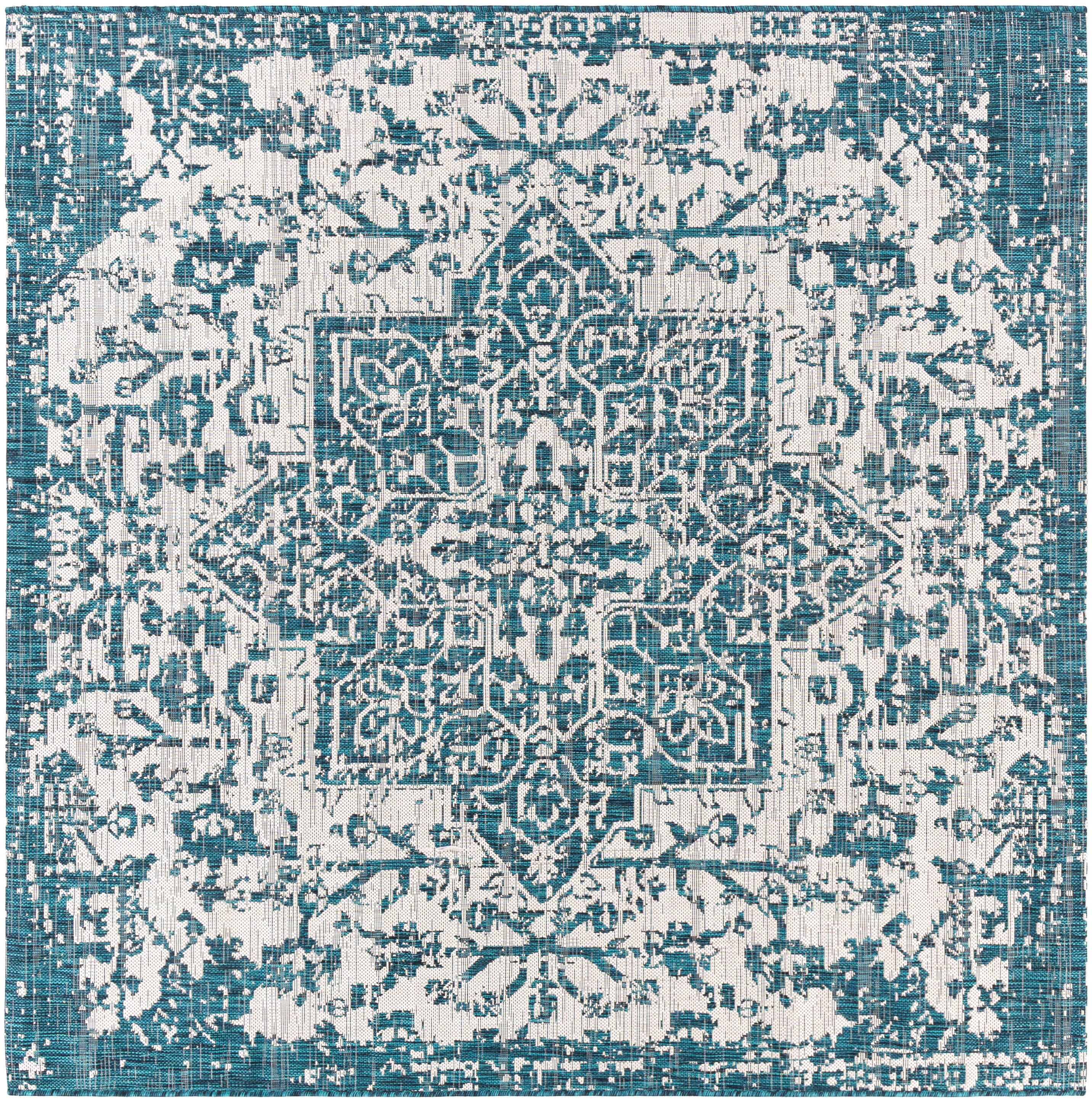 Surya EAG2378-67SQ Eagean 7 x 7 (ft) Polypropylene Aqua Square Indoor/Outdoor Medallion Oriental Area rug