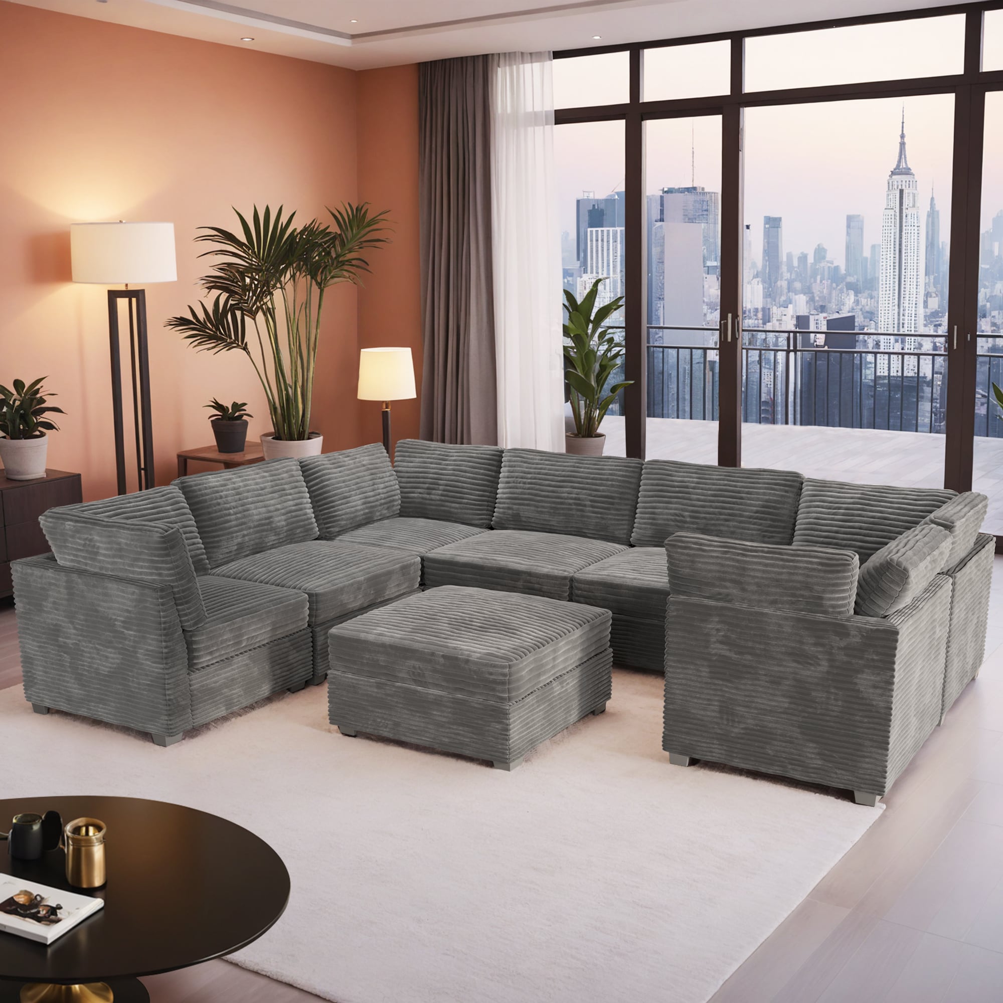 Ovios OYOYO910-F 130.7-Inches Modern Gray Sectional