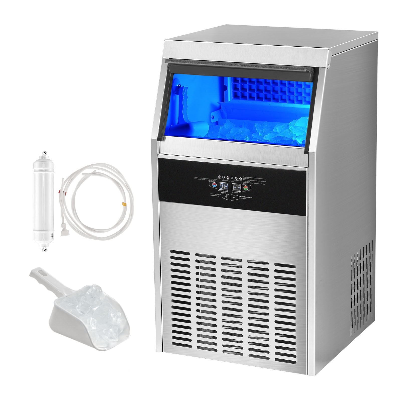 VEVOR ZBJXHZBJ25KG00001V1 33 LBS Storage Ice Maker 150-lbs. Ice Per day Freestanding Cubed Ice Maker ( silver )