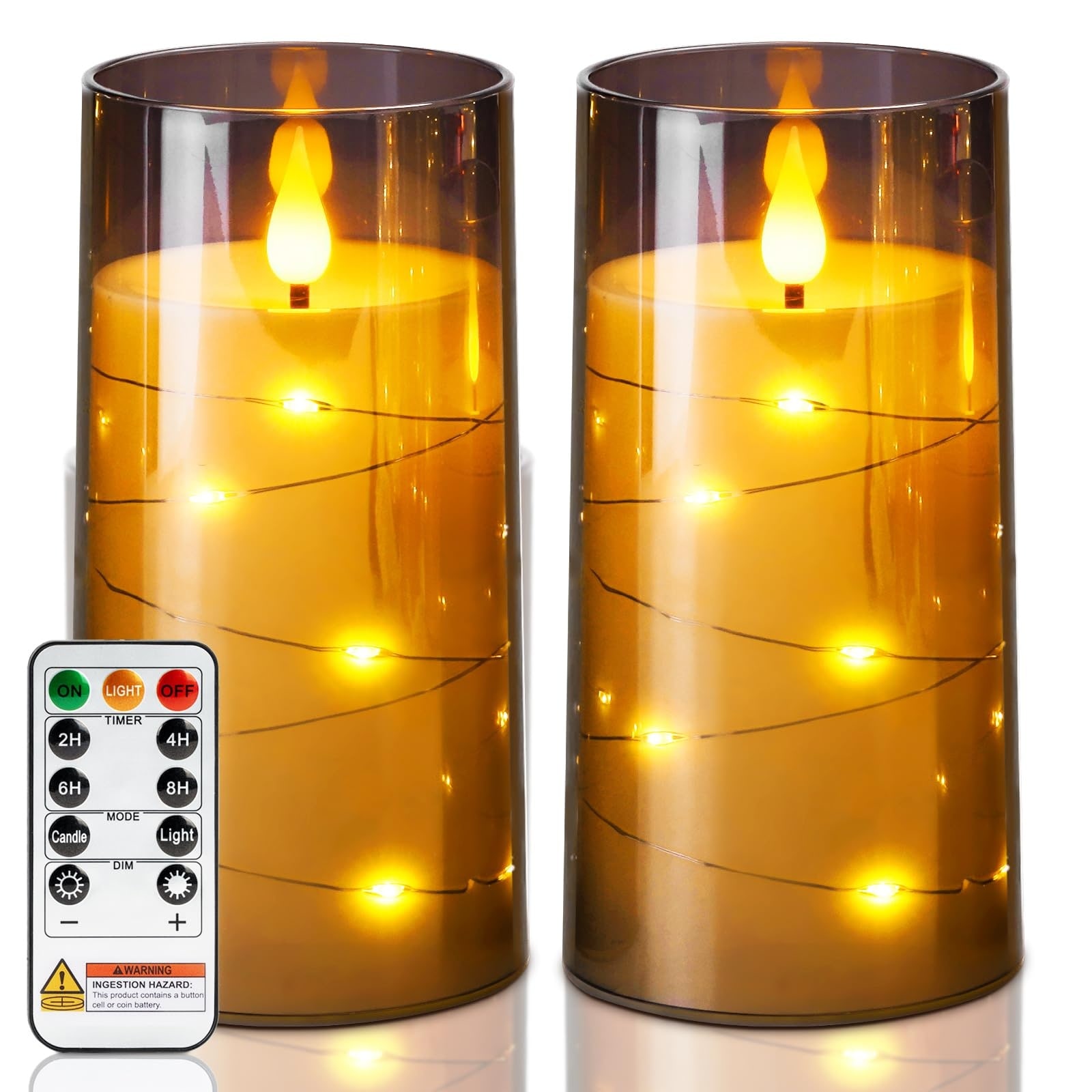 Phewnyzo Flameless Candles Embedded Star String Fairy Lights Remote ...