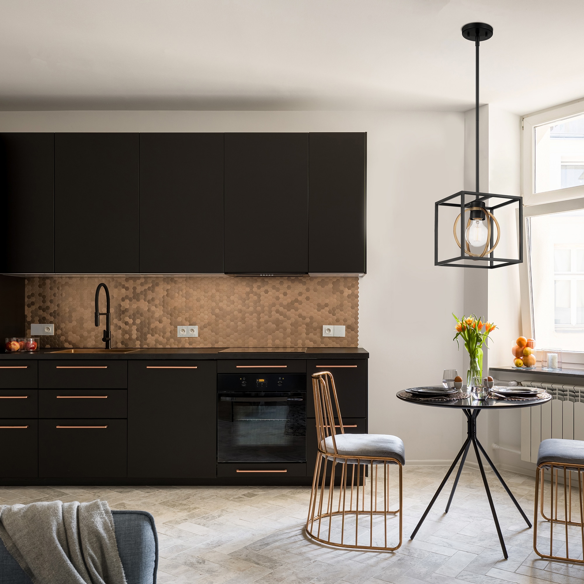 Kew Gardens Geometric Matte Black 8.5'' Pendant Light