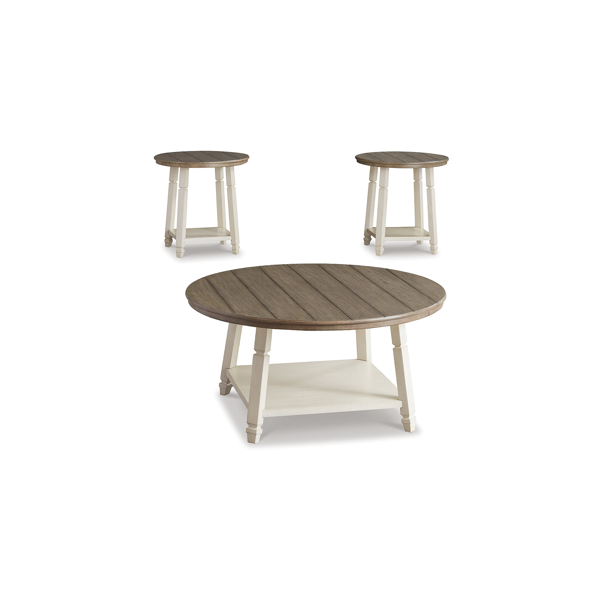 Signature Design by Ashley T377-13 Bolanbrook Two Tone Textured Antique White and Weathered Oak 3 Piece Occasional Table Set with Round Tops