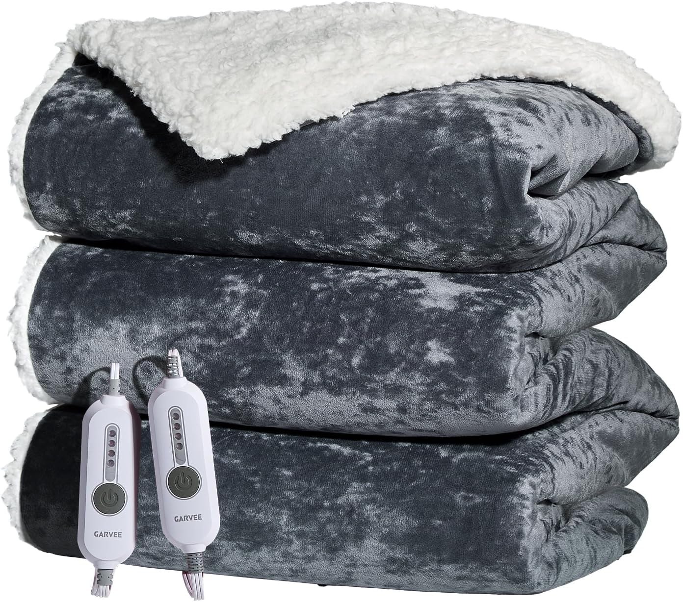 Qeetex LHF-DRT-Q591621 Heated Blanket King Size Dual Controls Electric Blanket King with 4 Heat Settings and 10H Auto Off Velvet Soft Fast Heating Electric Machine Washable ETL Certified 90x100 Grey