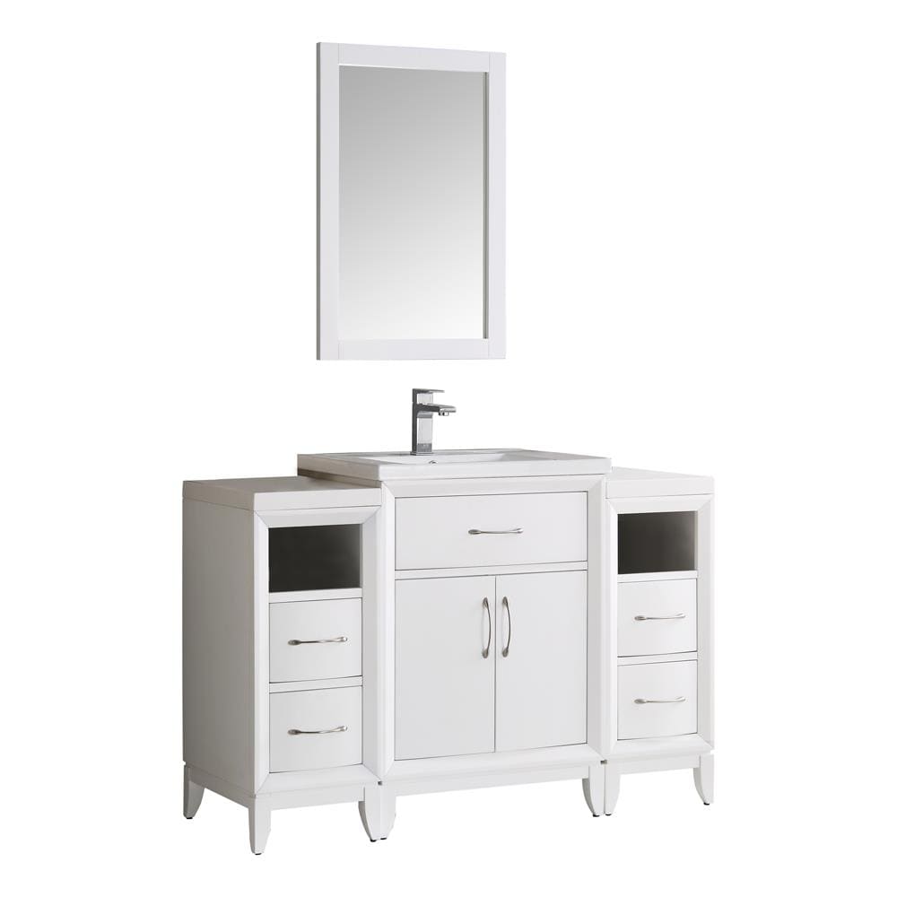 Fresca FVN21-122412WH Cambridge 48-in White Single sink Bathroom Vanity with White Ceramic Top (Mirror Included)