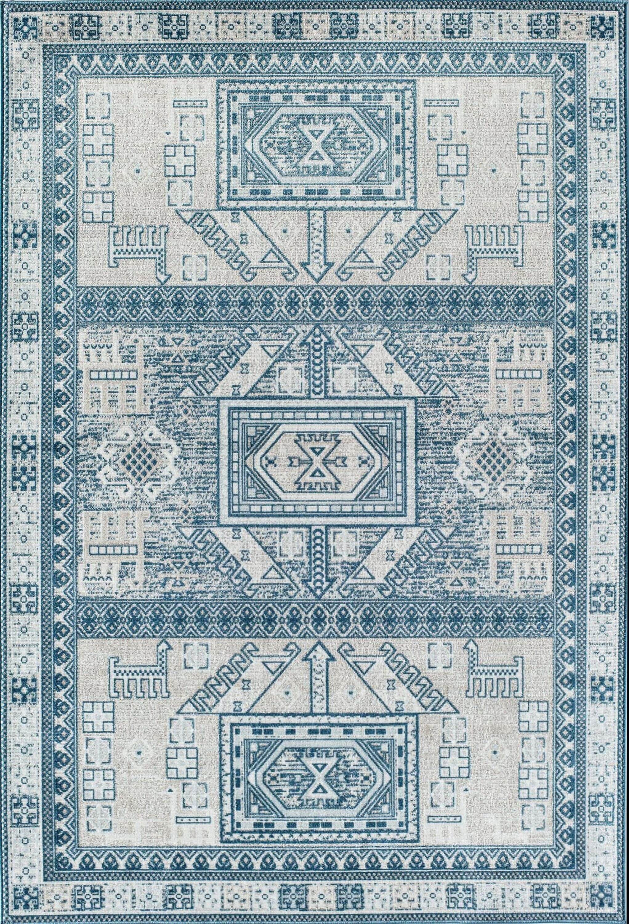 Azure Elegance 5' x 7' Reversible Blue Synthetic Area Rug
