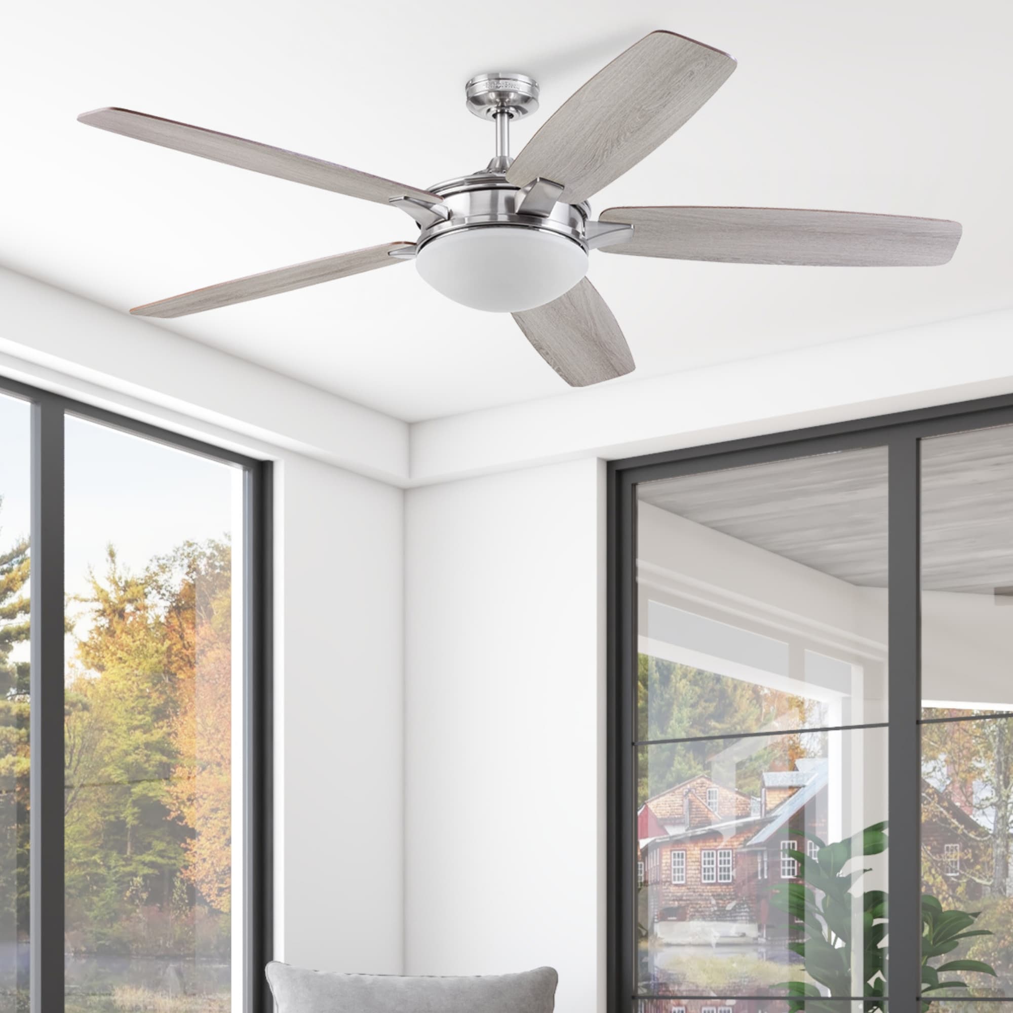 Oakham 70-in Brushed Nickel with Driftwood/Espresso Blades LED Indoor Ceiling Fan with Light and Remote (5-Blade) | - Harbor Breeze 42470