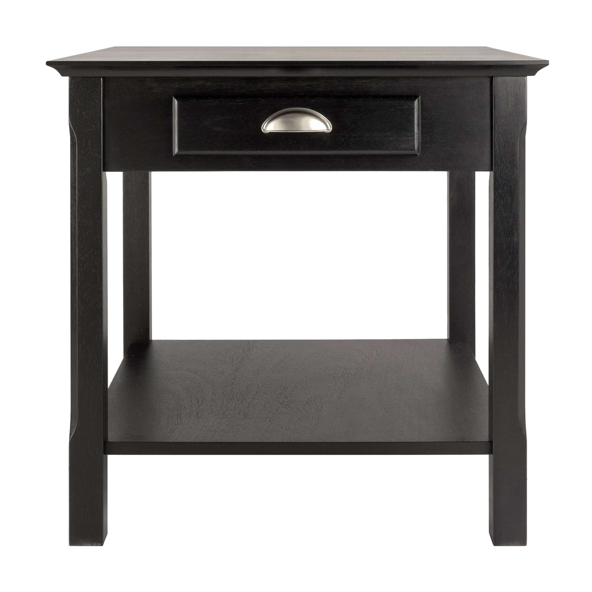 Transitional Timber Black Wood End Table with Drawer and Shelf