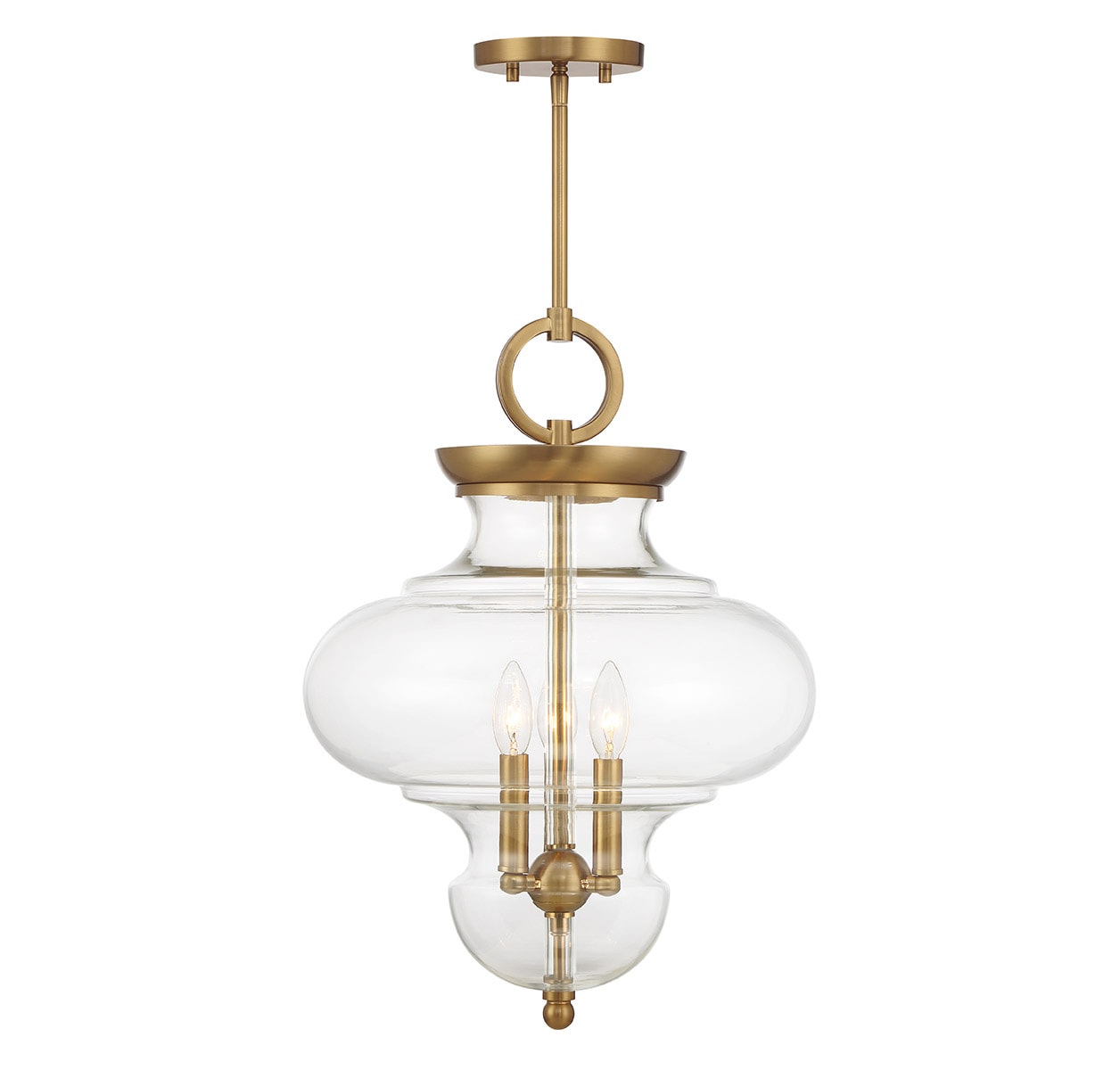 Savoy House 7-5801-3-322 Bergdorf 3 -Light Warm Brass Mid-century Clear glass Schoolhouse Medium Hanging Pendant light