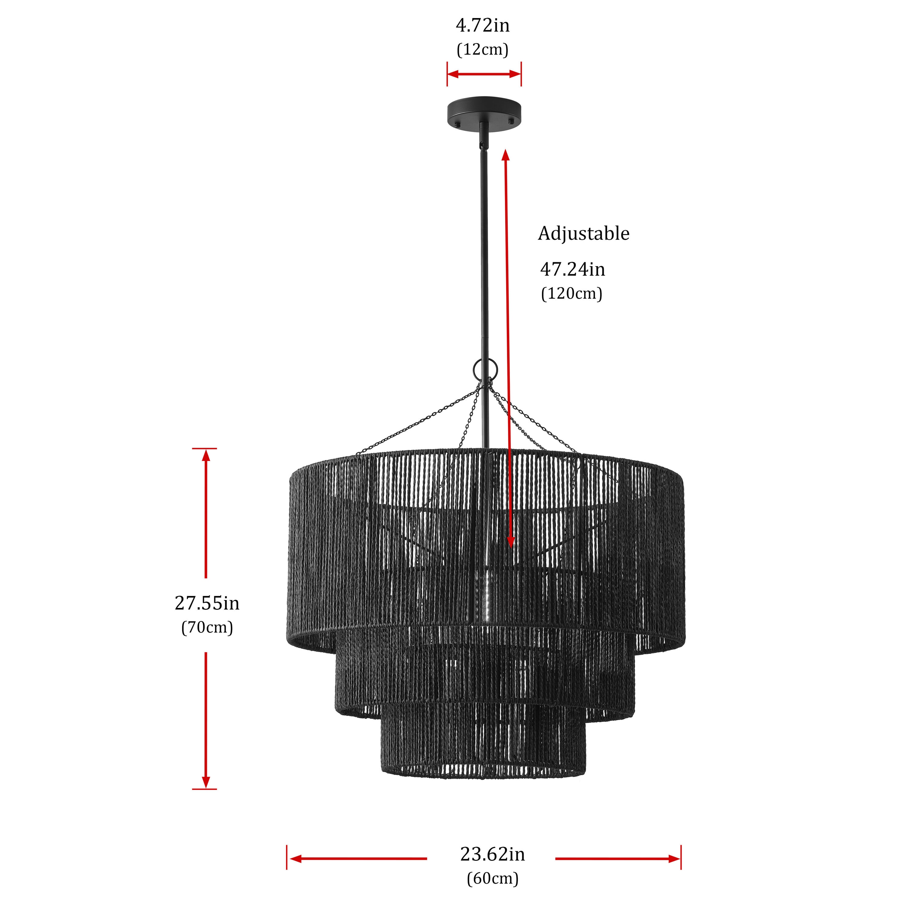 Black Tiered Metal and Rattan Pendant Light