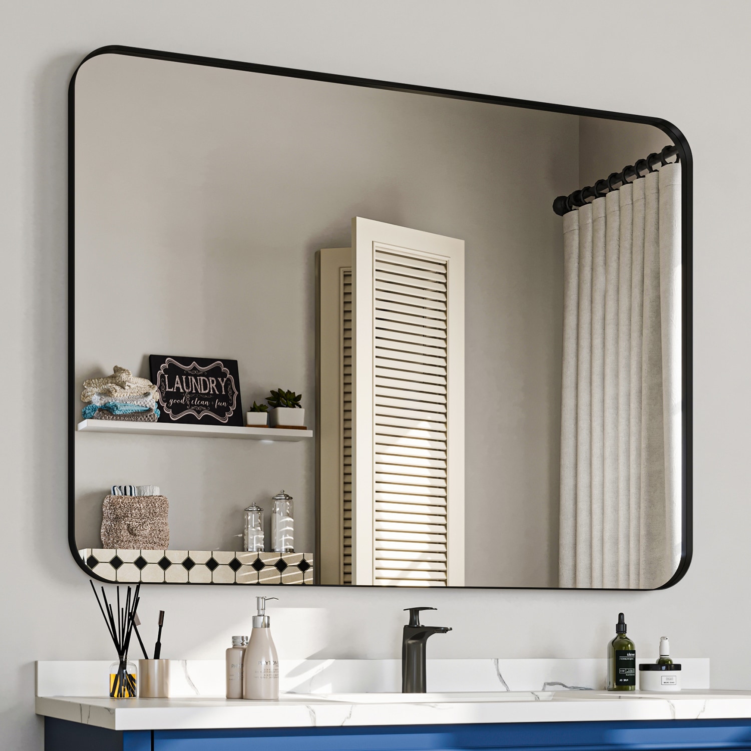 waterpar 48-Inches x 36-Inches Polished Rectangle Bathroom Vanity Mirror ( Matte Black )