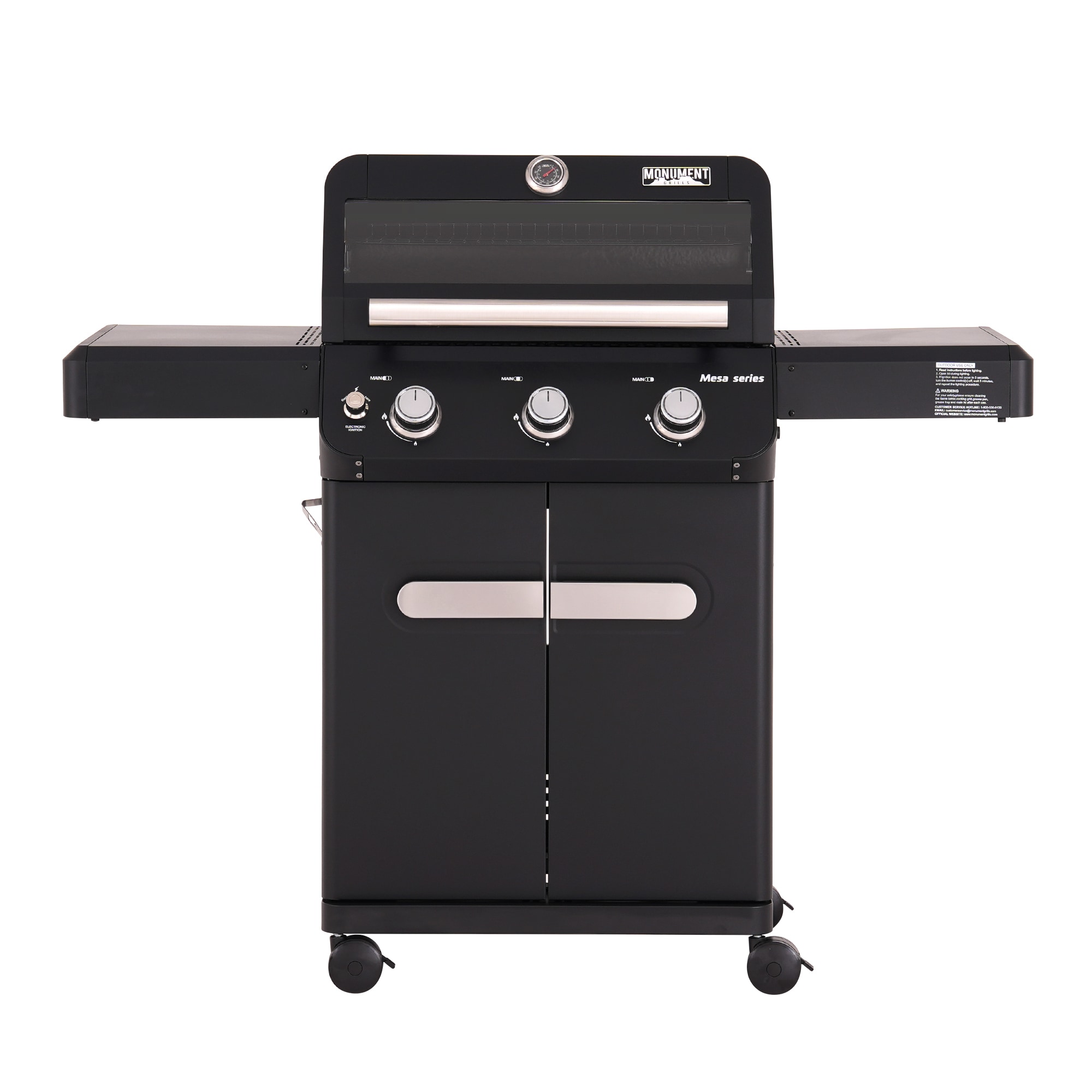 Monument M320 Mesa 320 Black 3 -Burner Liquid Propane Gas Grill 1 -Side Burner