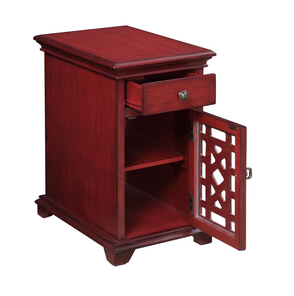 red end table with storage