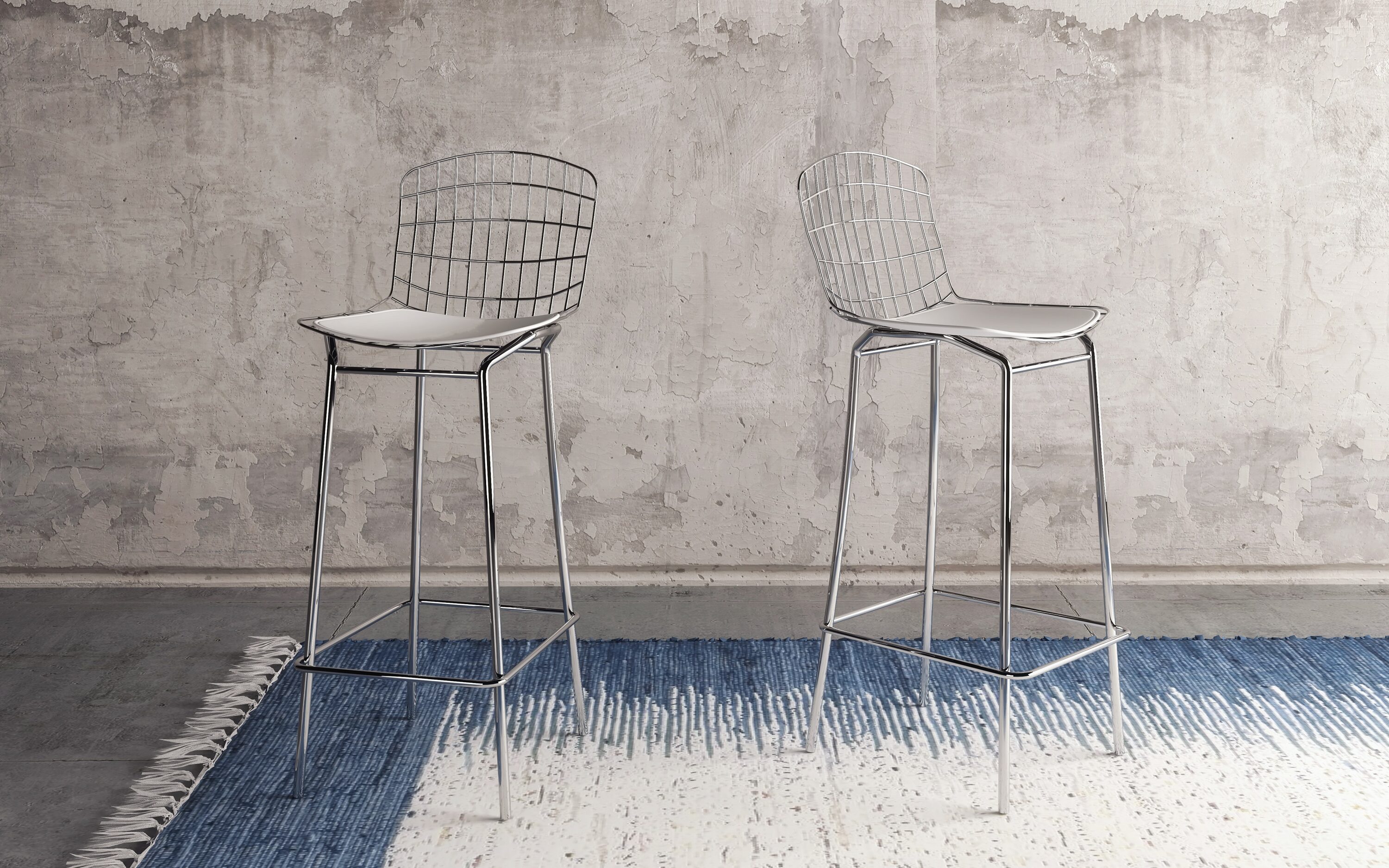 Manhattan Comfort 2-198AMC2 Silver and White 27.95-in H Counter height Metal Bar Stool 2 -Pack