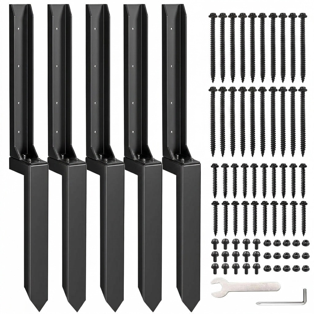 Etokfoks  Galvanized Powder Coated Steel Fence Post Repair Kit for Reinforcing Leaning or Broken Wood Posts 5pcs