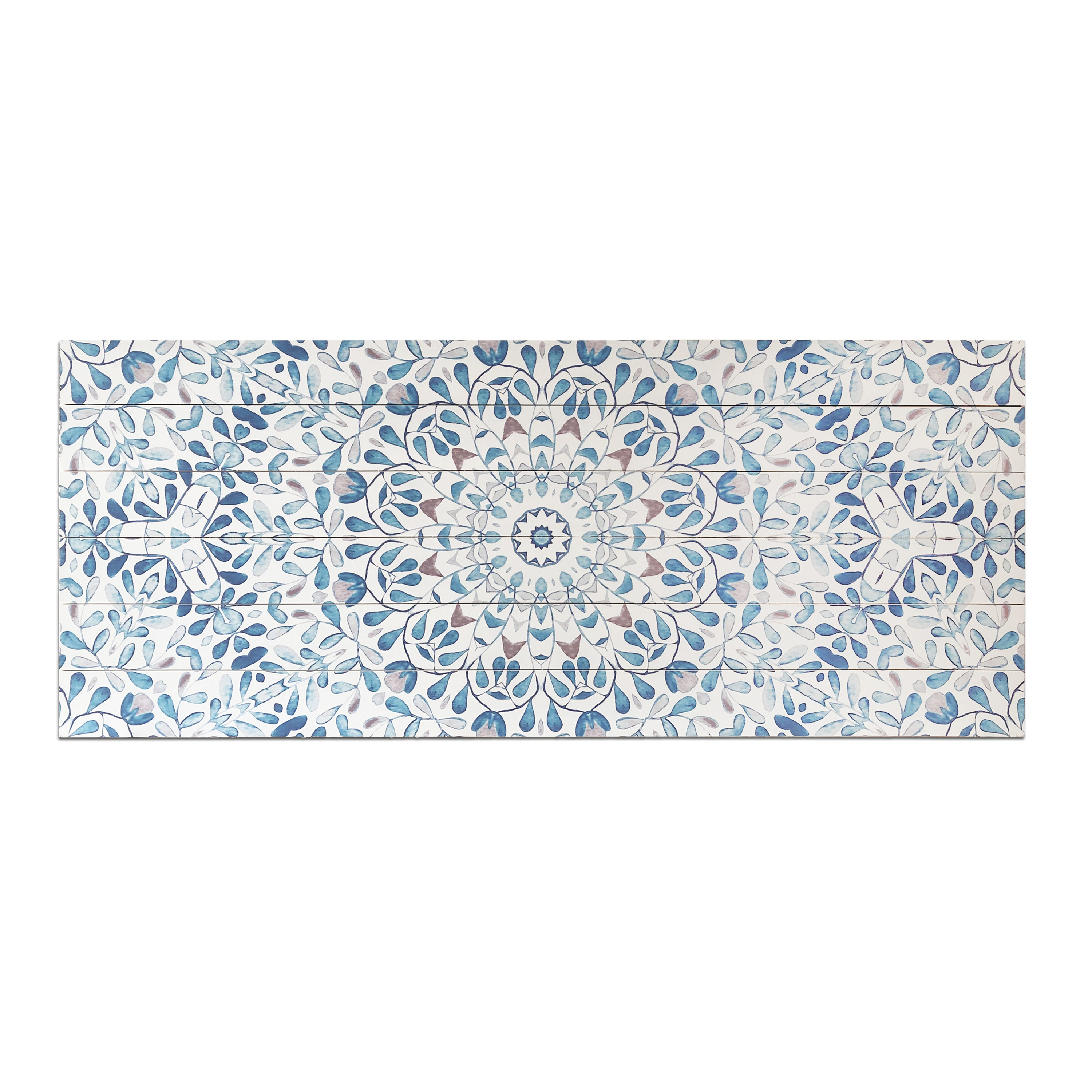 Ornate Blue and Gray Watercolor Planked Wood Wall Art