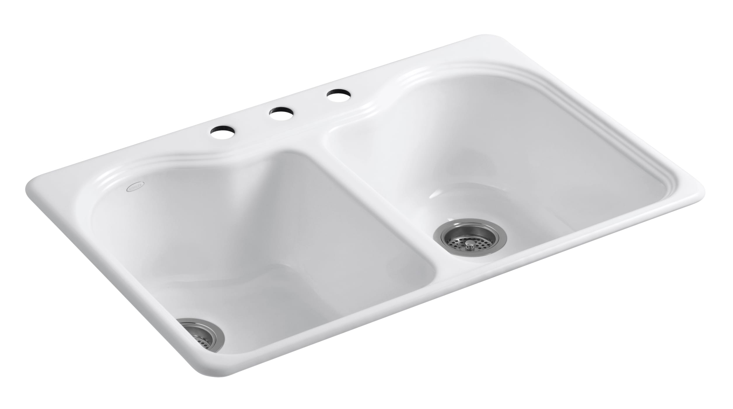 KOHLER K-R5818-3-0 Hartland Drop-in 33-in x 22-in Cast iron Double equal bowl 3-Hole Kitchen Sink