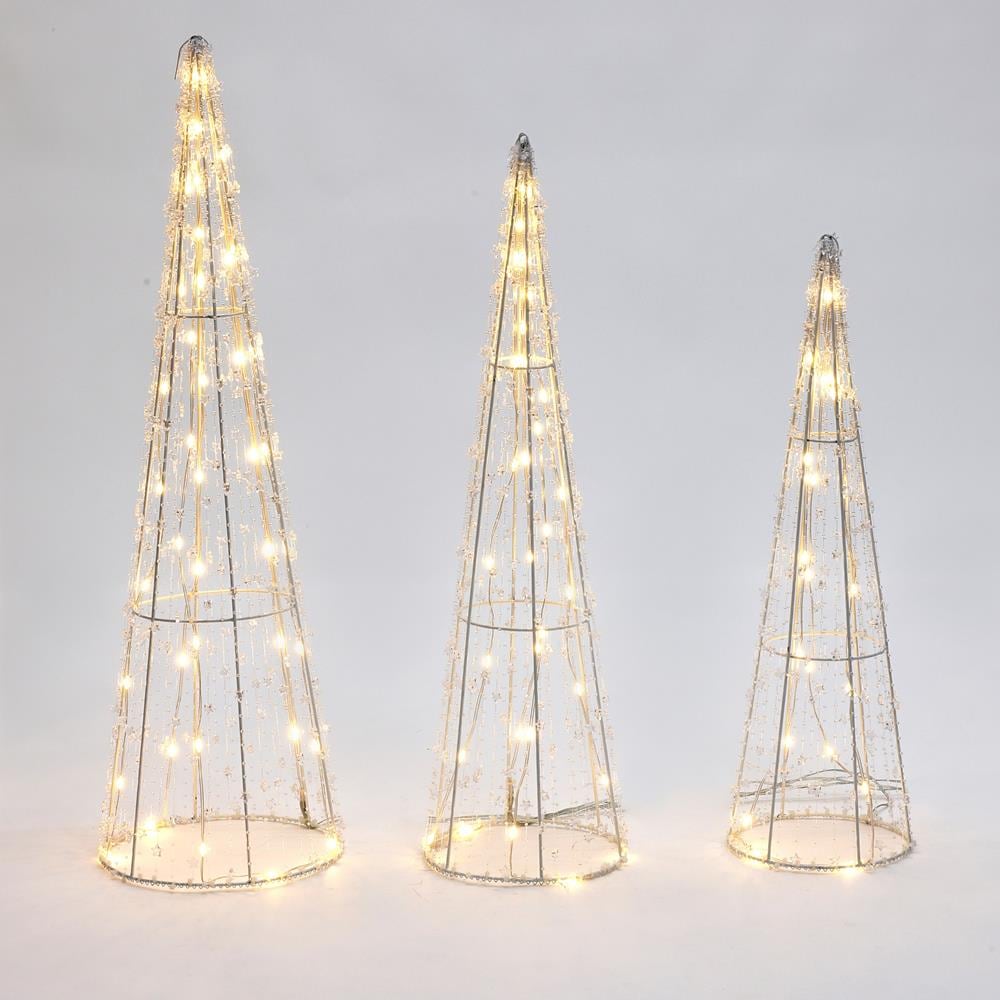 Gold Lighted Metal Cone Trees Set for Indoor and Outdoor Holiday Decoration