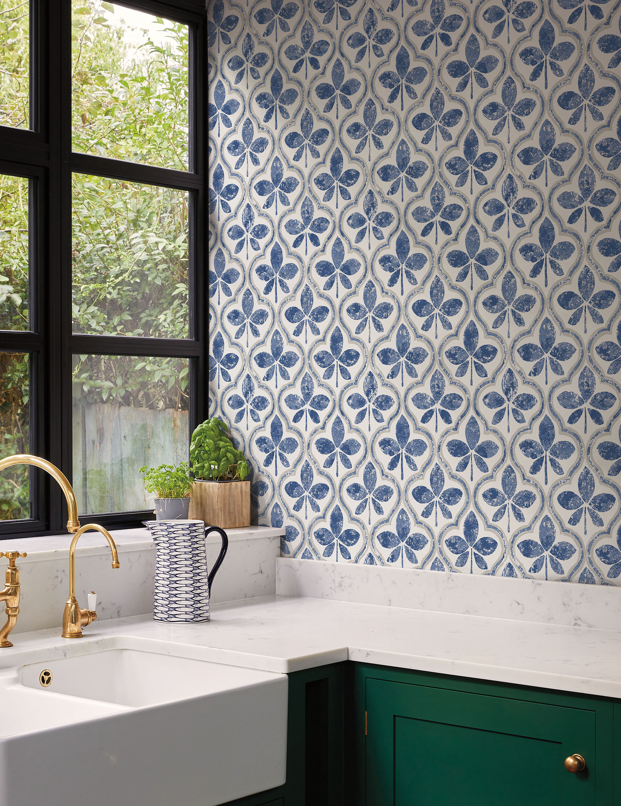 York Wallcoverings GO8273 Greenhouse 60.8-Sq. Feet Blue Non-woven Geometric Prepasted Water Activated Paste Wallpaper