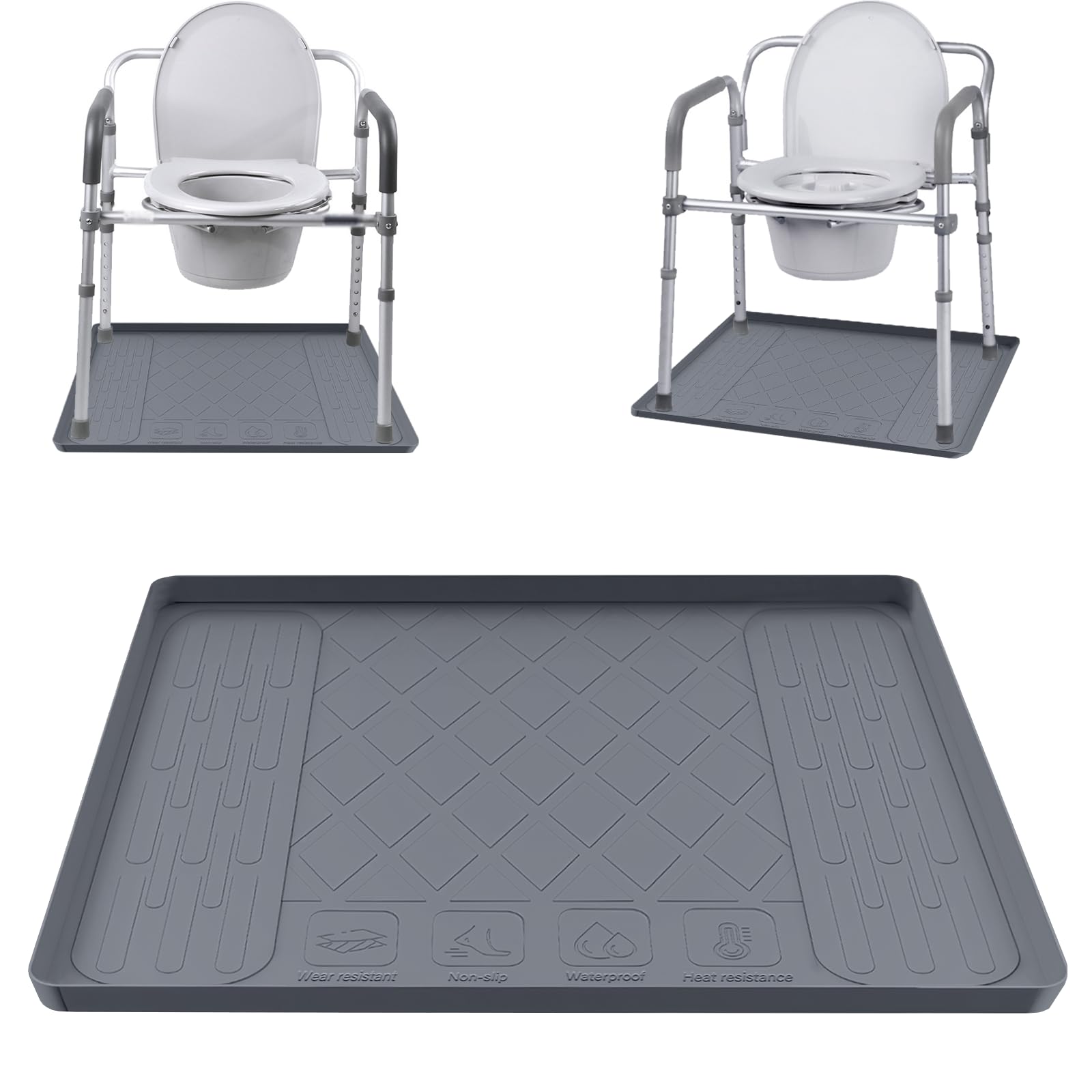 ITOPFOX  Bedside Commodes Mat 27 by 27 Bedside Toilet Floor Mat with Raised Edge Silicone Non Slip Protective Mat for Under Commode Chair Toilet