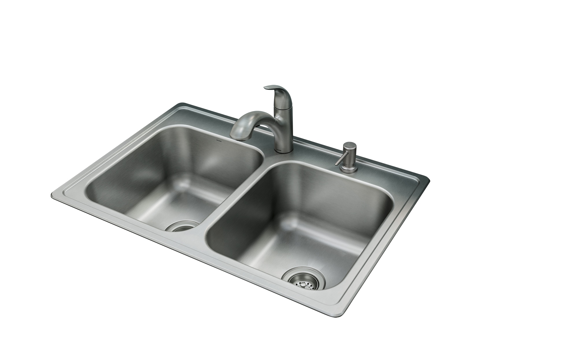 Moen Lainie Dual-mount 33-in x 22-in Stainless Steel Double Offset Bowl  2-Hole Kitchen Sink All-in-one Kit in the Kitchen Sinks department at