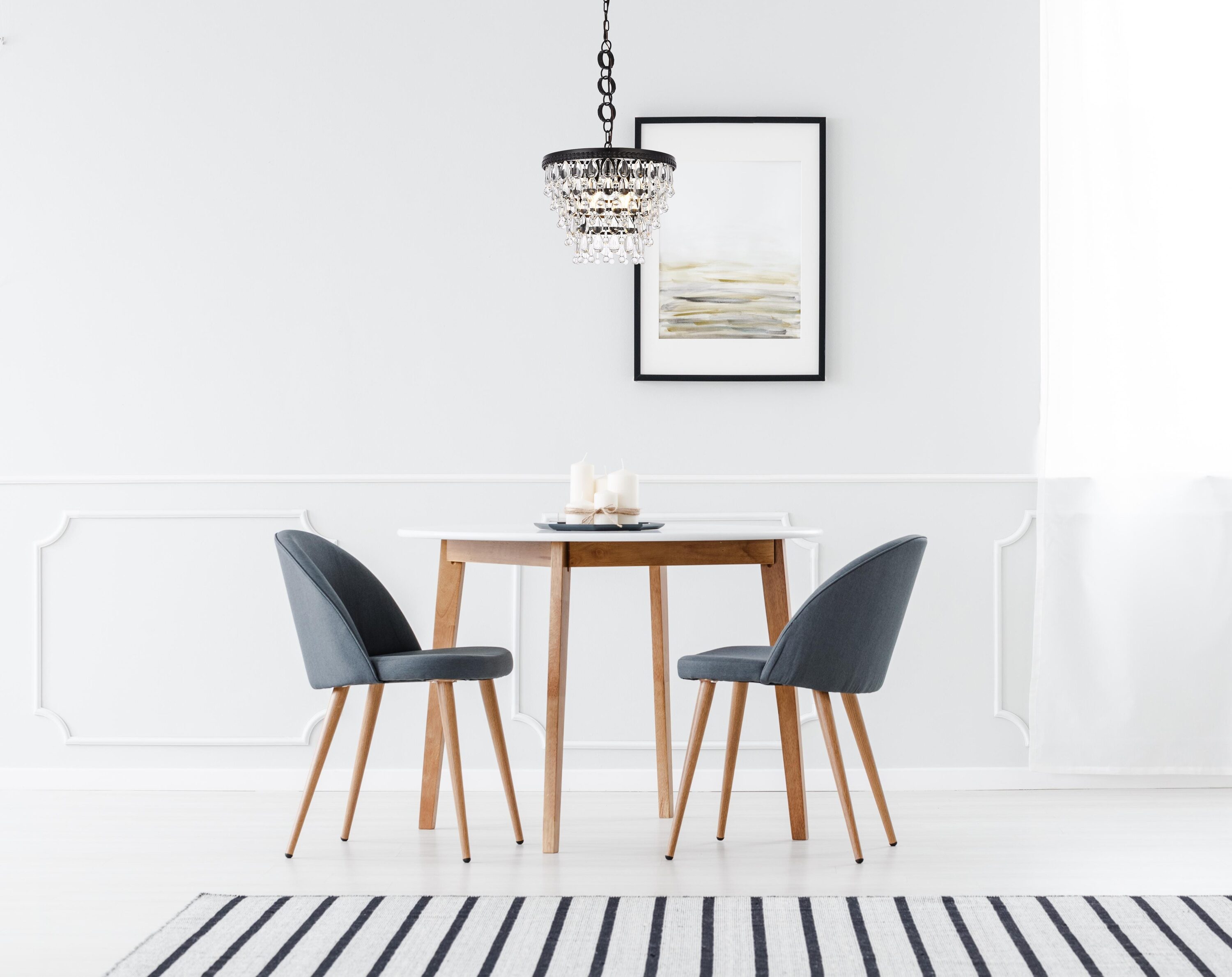 Nordic Black Iron and Crystal 4-Light Pendant Chandelier
