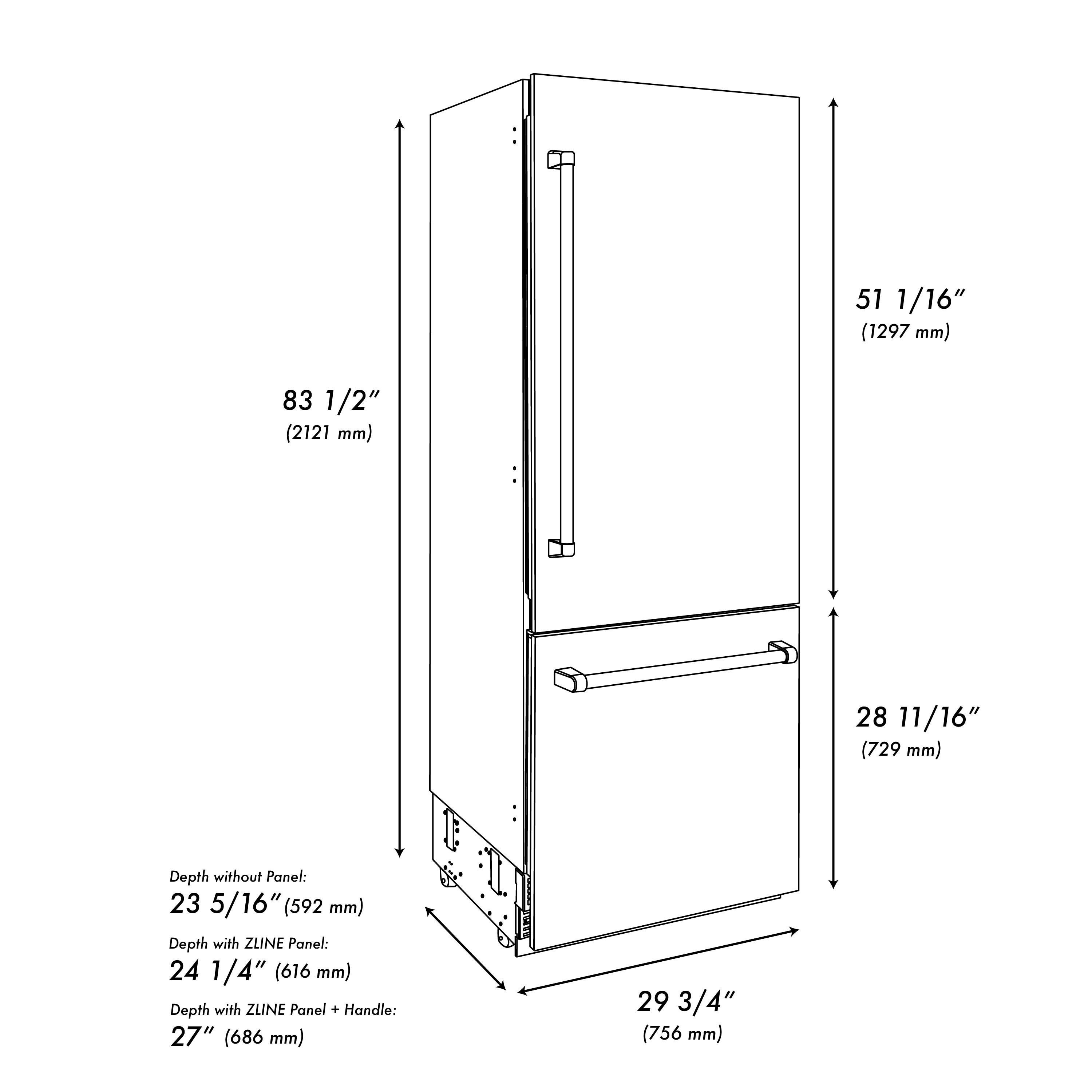 ZLINE KITCHEN & BATH Built-In 16.1-cu ft Counter-depth Bottom-Freezer ...